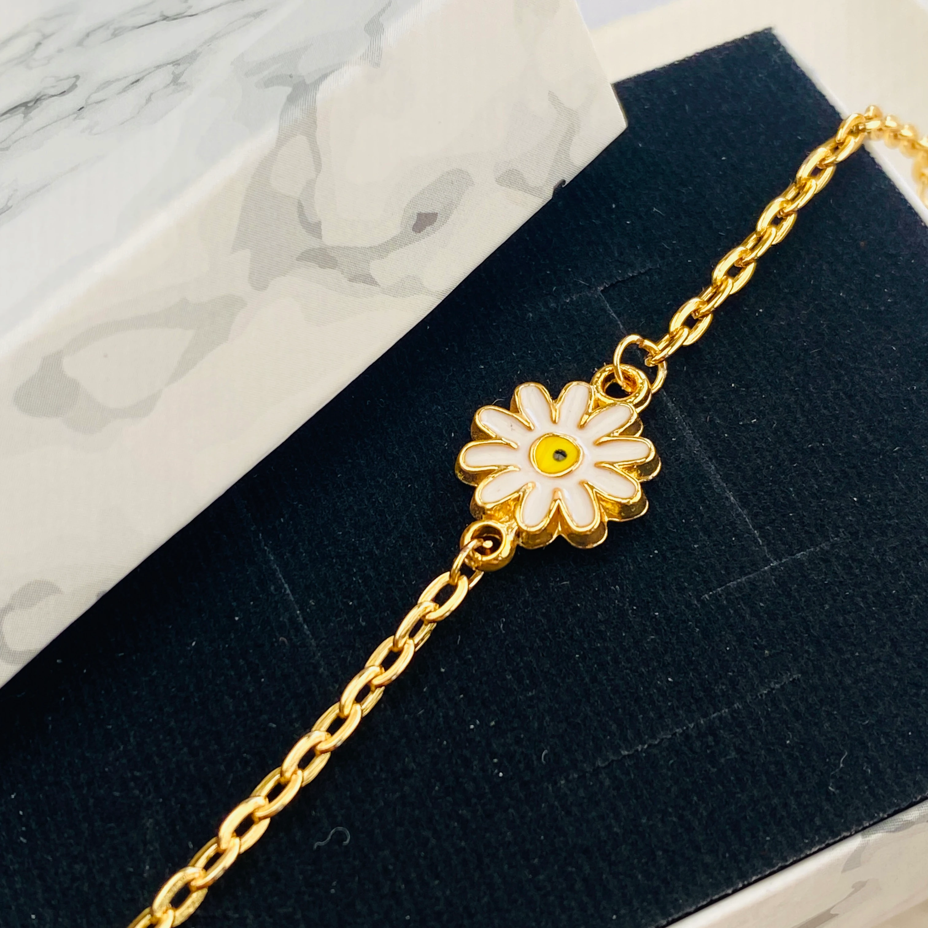 Mineli Bileklik Papatya Bileklik Pirinç Gold 17+5cm