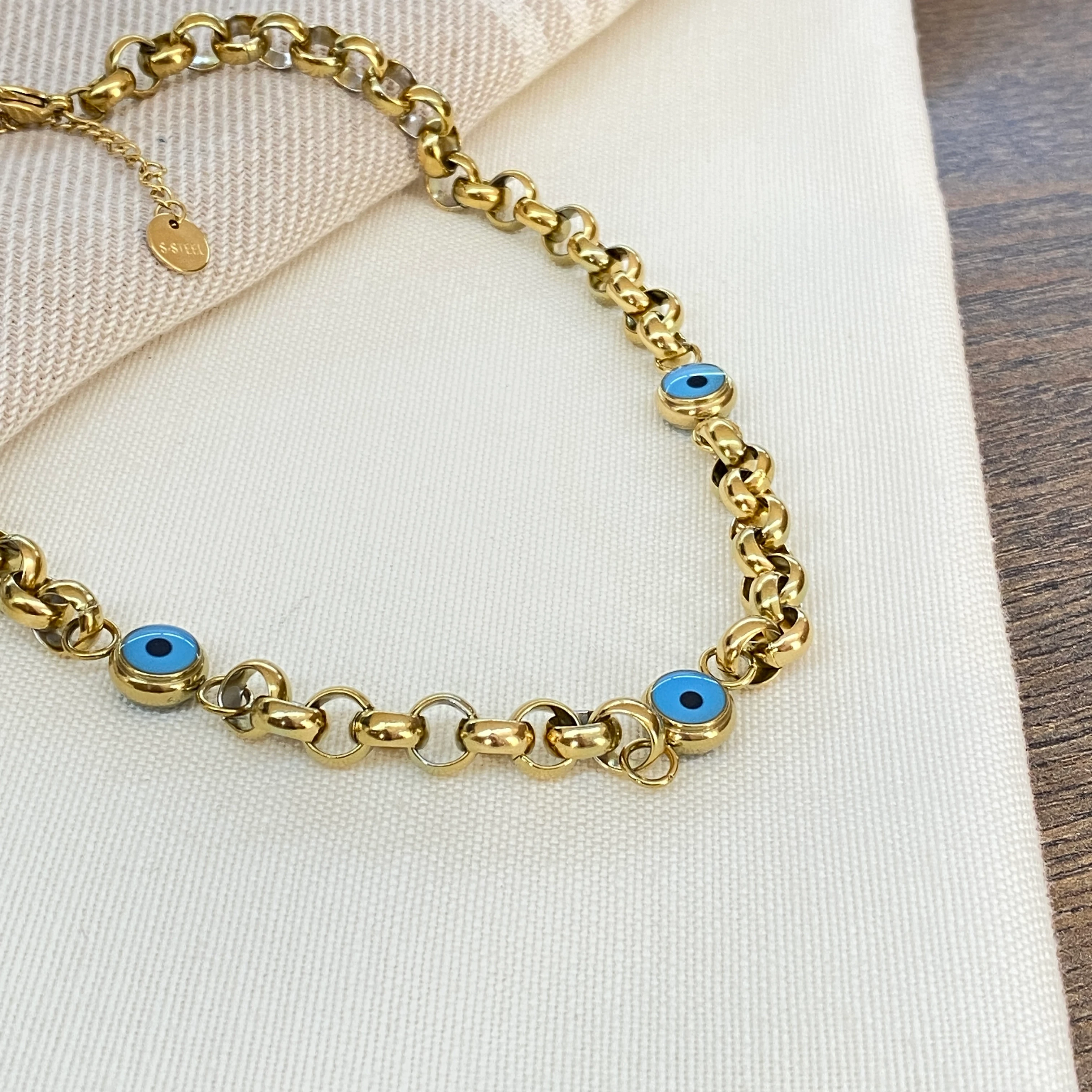 Nazar Boncuklu Kolye Doc Zincir 316 L Paslanmaz Çelik