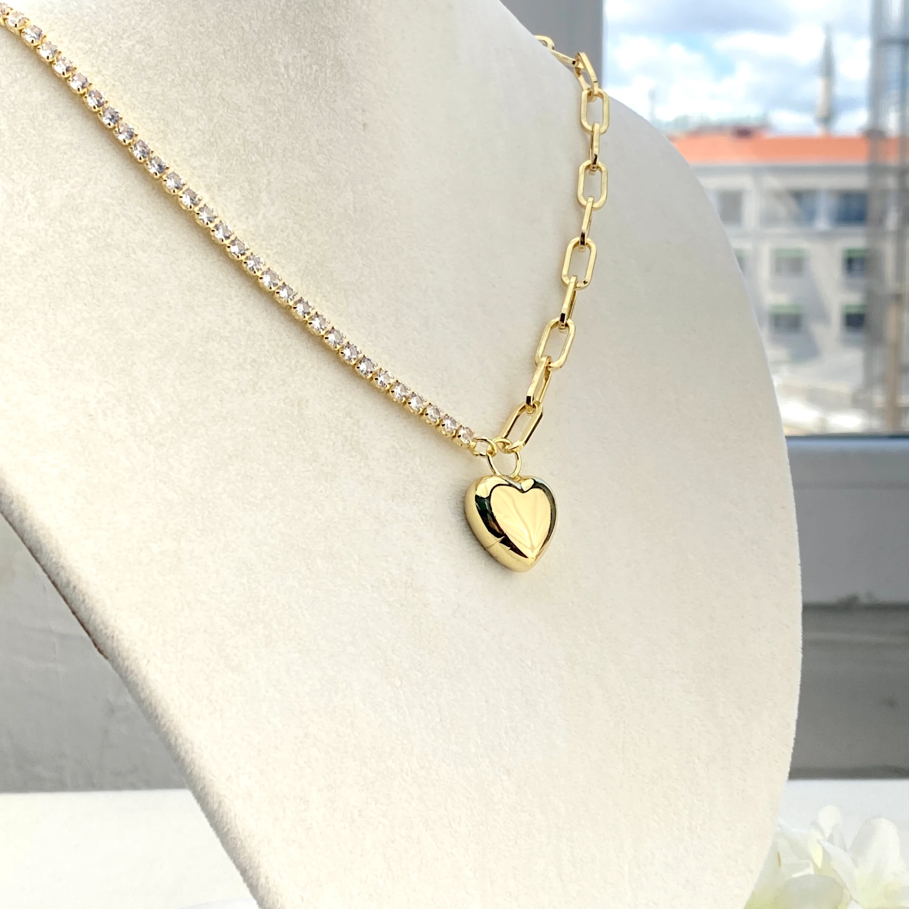 Ataç Zincir Kolye Suyolu Yıldız ve Kalp Uçlu Tasarım Gold Kolye