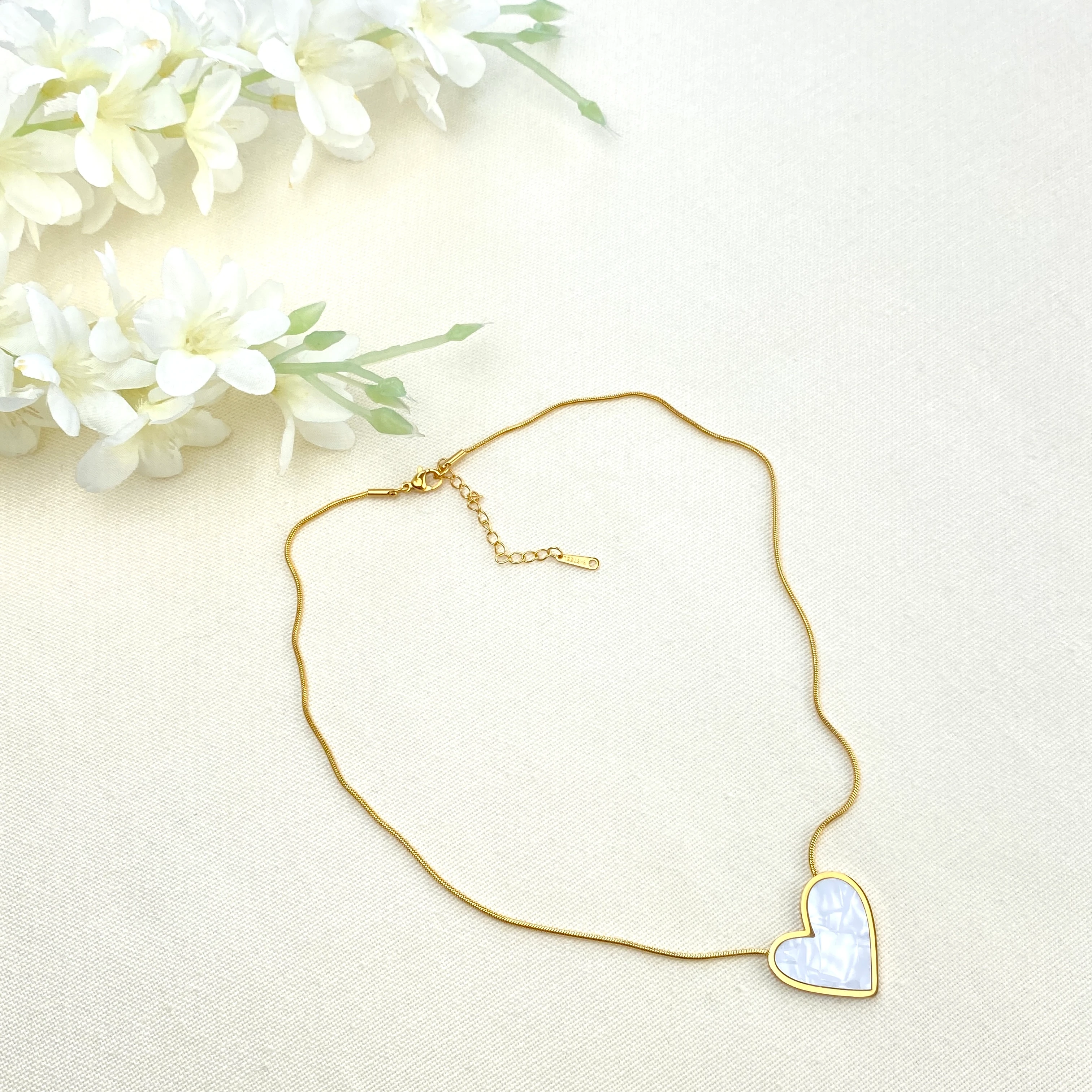 Kadın Kalp Kolye Sedef Kalp Kolye 316 L Paslanmaz Çelik Gold 41+5cm