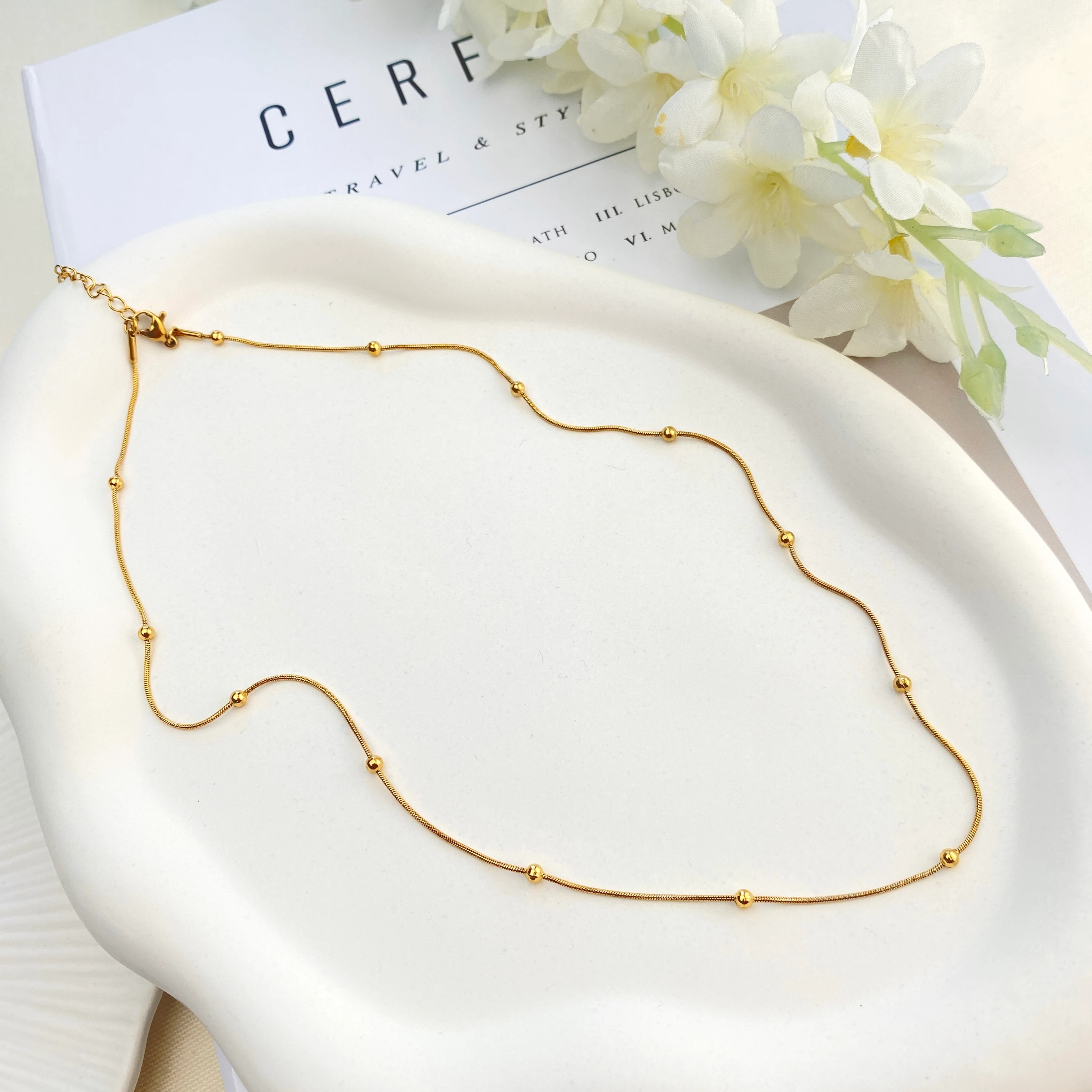 Kolye Dorika Topcuklu Model 316l Paslanmaz Çelik Gold 45 5cm