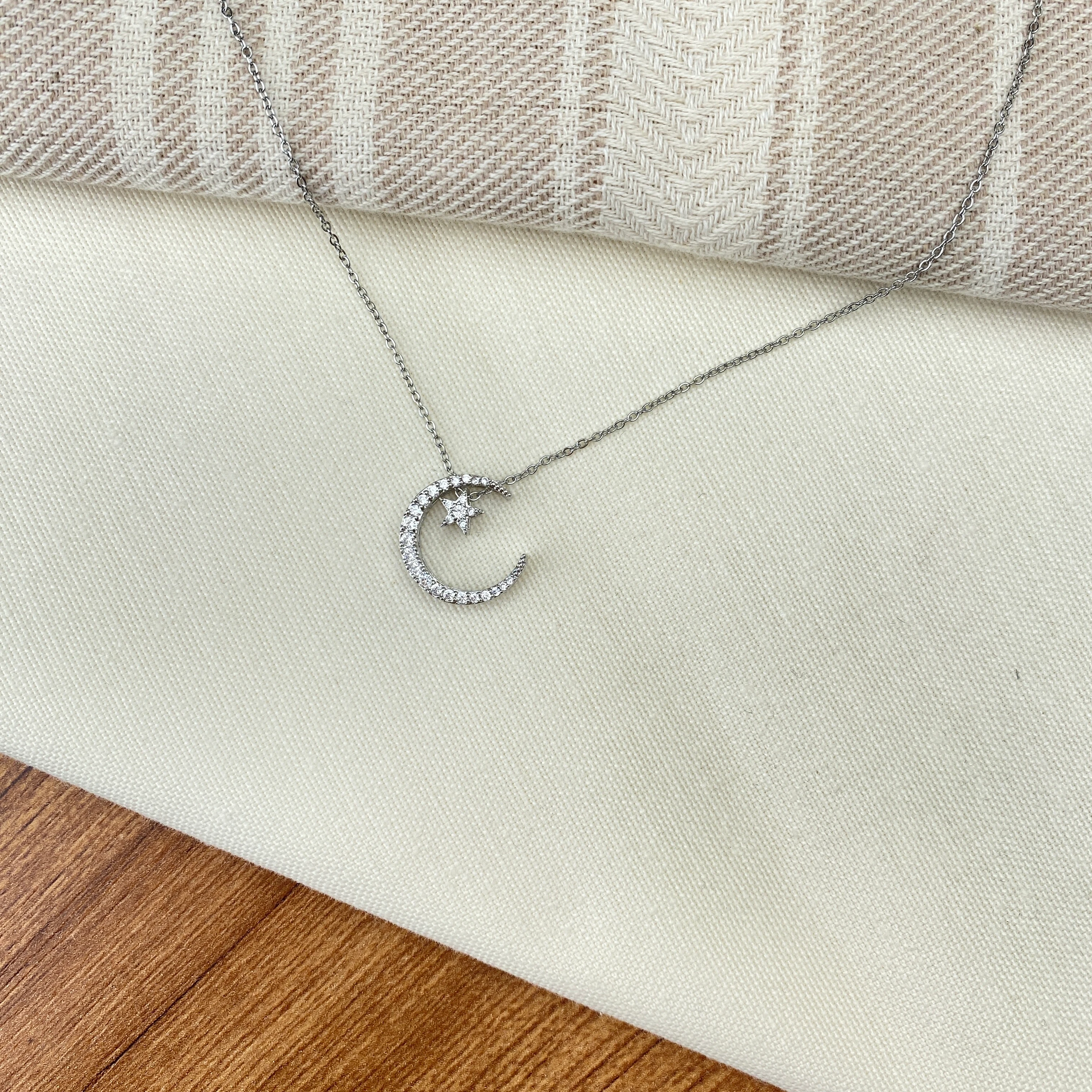 Hilal Yıldız Ay Yıldız Kolye Yüksek Kalite 316 L Paslanmaz Çelik Silver 40+5 cm