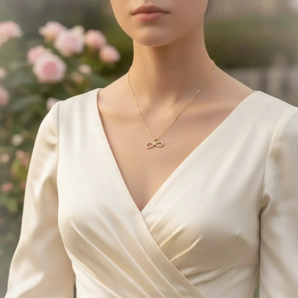 Sonsuzluk Kolye Ritim Kalp Atışı Kolye Zirkon Taşlı Gold 45cm