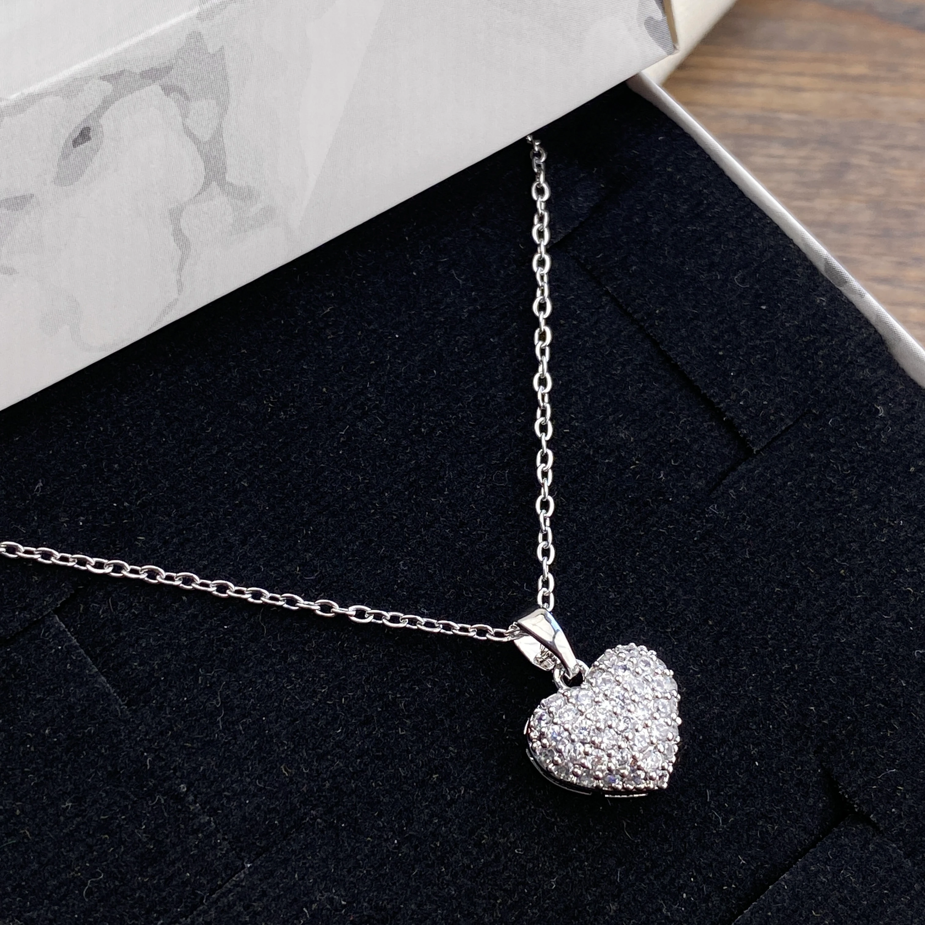 Kalp Kolye Full Zirkon Taşlı Kalp Kadın Kolye 45cm