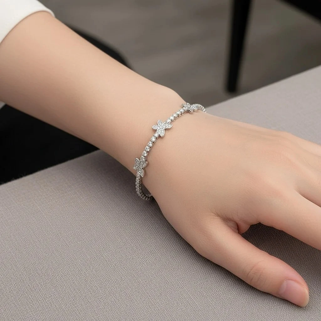 Su Yolu Bileklik Kelebek Model 316L Paslanmaz Çelik Silver 17+2 cm