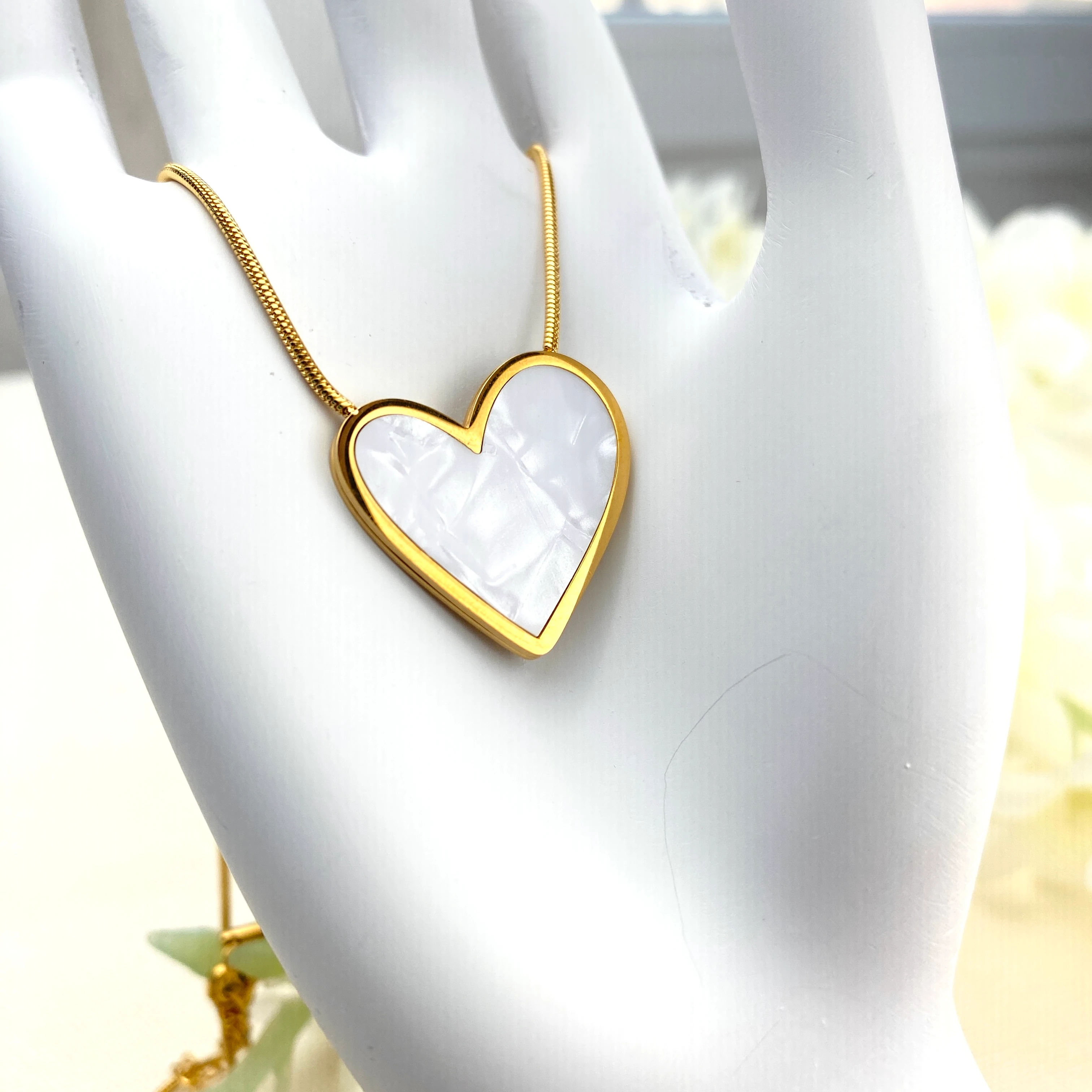 Kadın Kalp Kolye Sedef Kalp Kolye 316 L Paslanmaz Çelik Gold 41+5cm