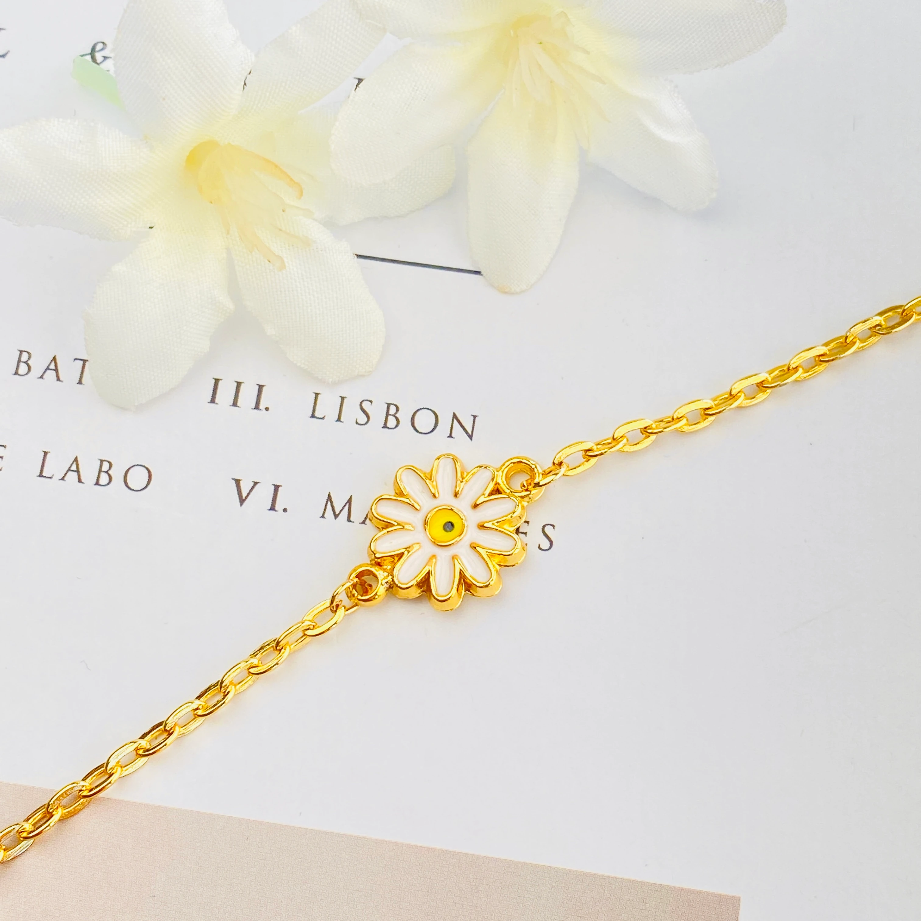 Mineli Bileklik Papatya Bileklik Pirinç Gold 17+5cm