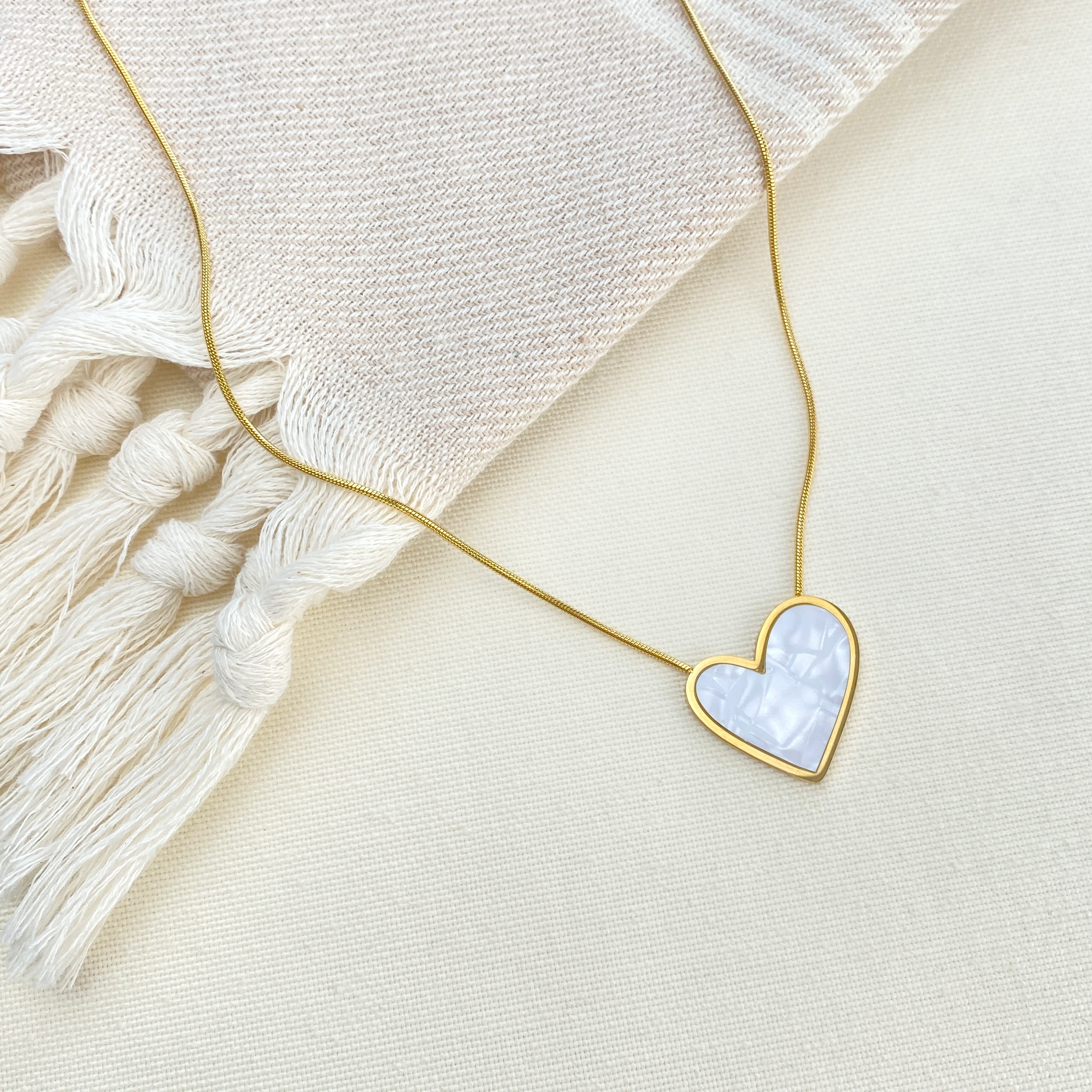 Kadın Kalp Kolye Sedef Kalp Kolye 316 L Paslanmaz Çelik Gold 41+5cm