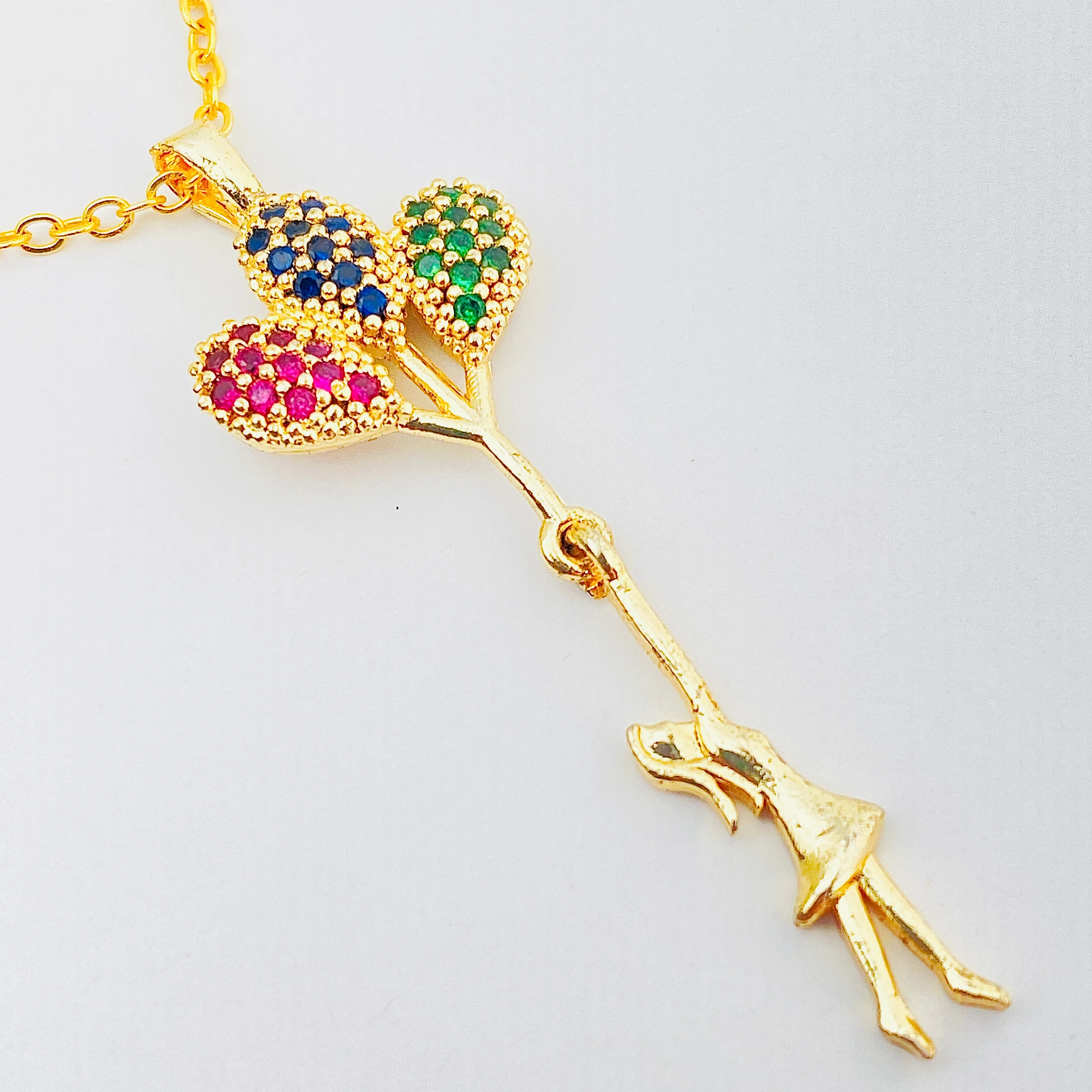 Balonlu Kız Kolye Uçan Balon Kadın Kolye Zirkon Taşlı Gold 45cm