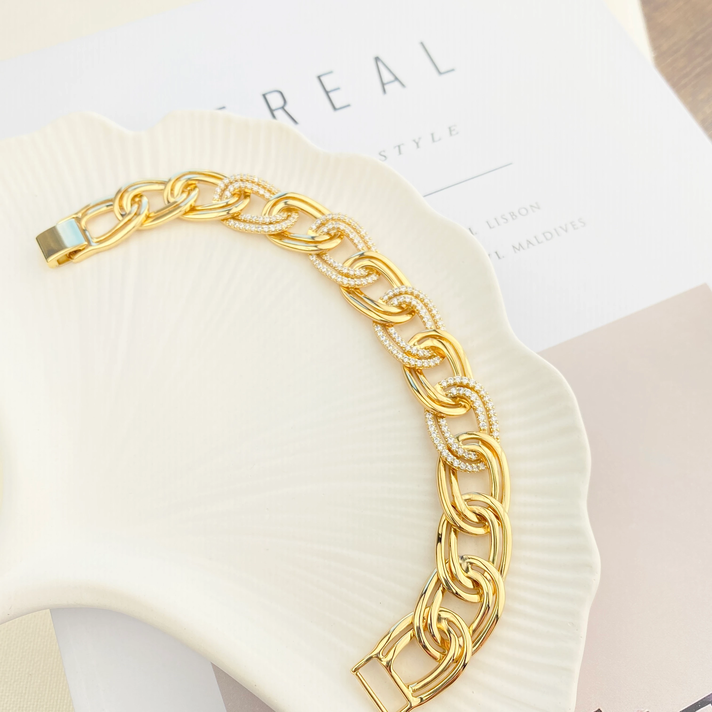 Kadın Bileklik Kalın Samanyolu Bileklik Kuyumcu Model Gold 18 cm