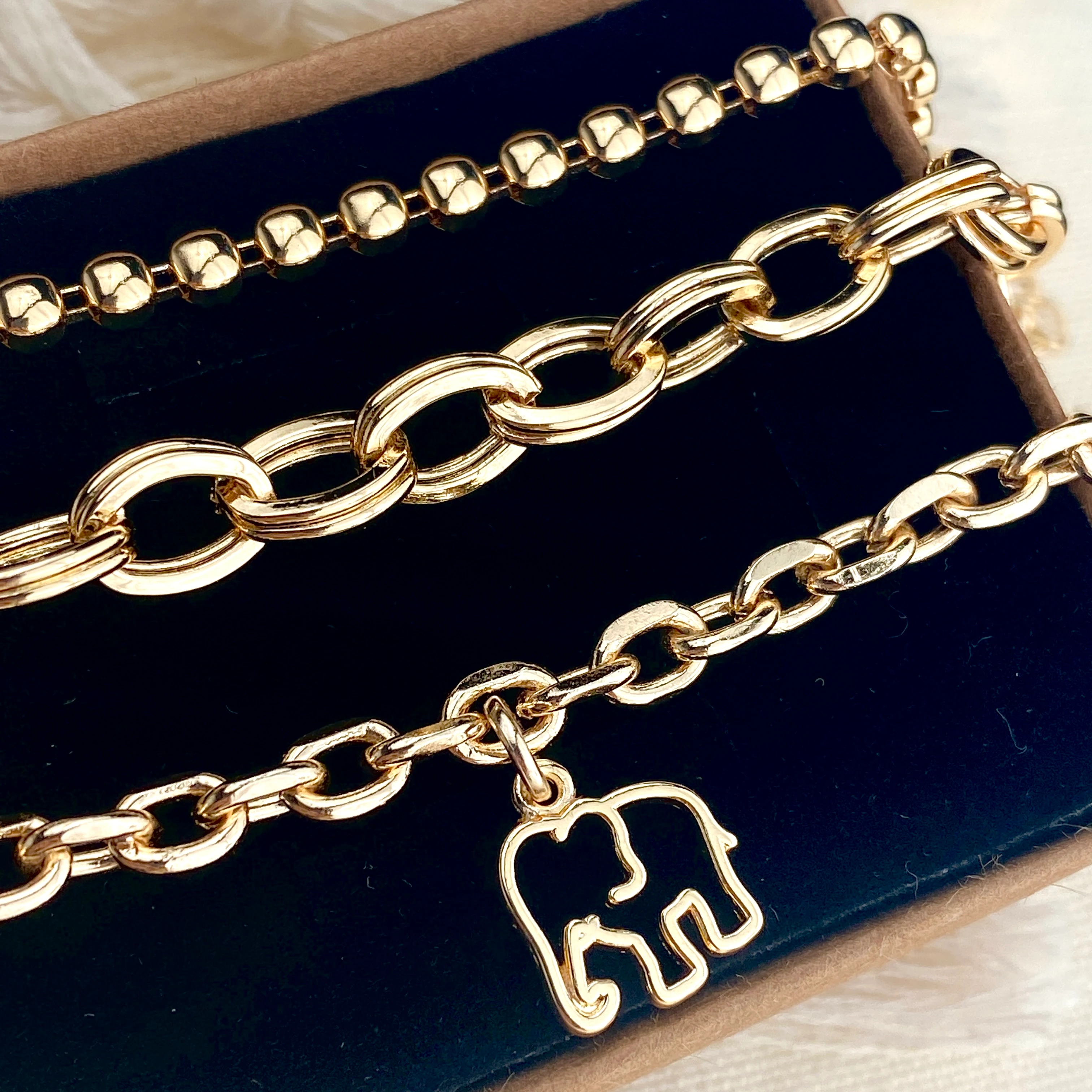 Kadın Bileklik 3 lü Kombin Bileklik Seti Fil Figürlü Zincir Bileklik