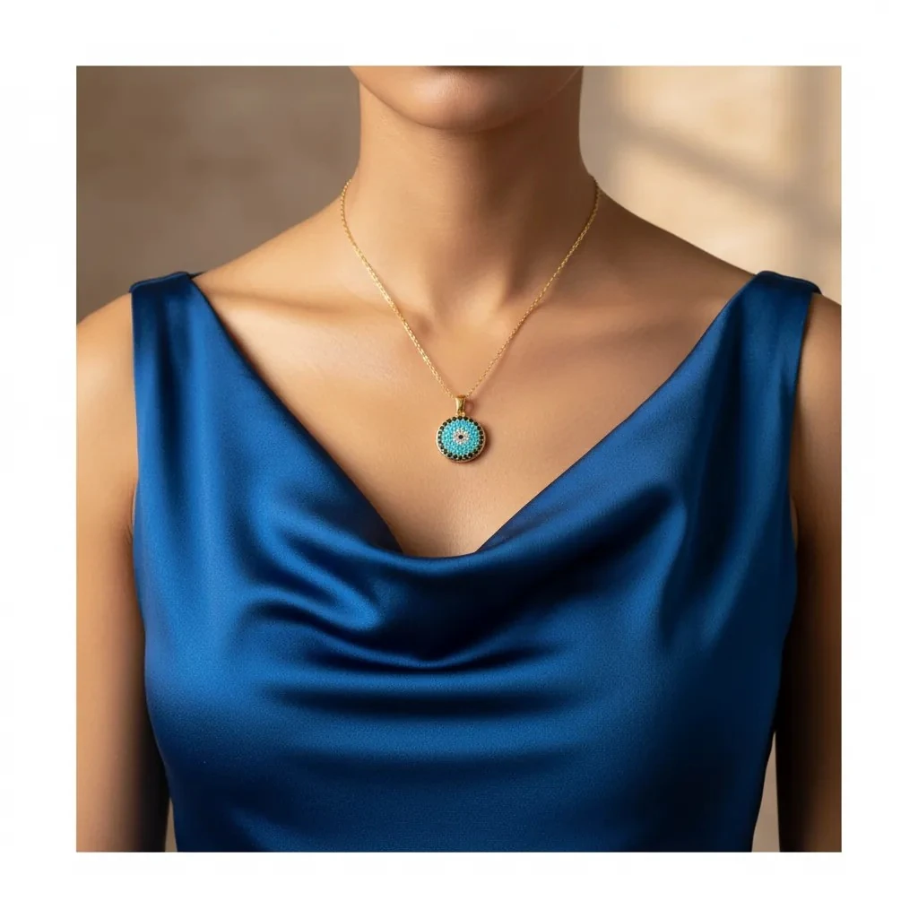 Nazar Boncuklu Kolye Kuyumcu Model Kolye Çelik 14 Ayar Gold 45cm