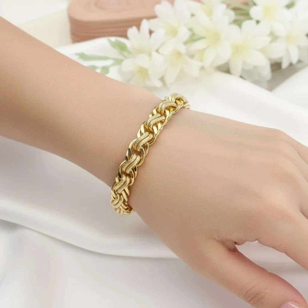 Kalın Bileklik Kuyumcu Model Kalın Örgü Çelik Kararmaz Xuping Vip Seri 14AYAR Gold