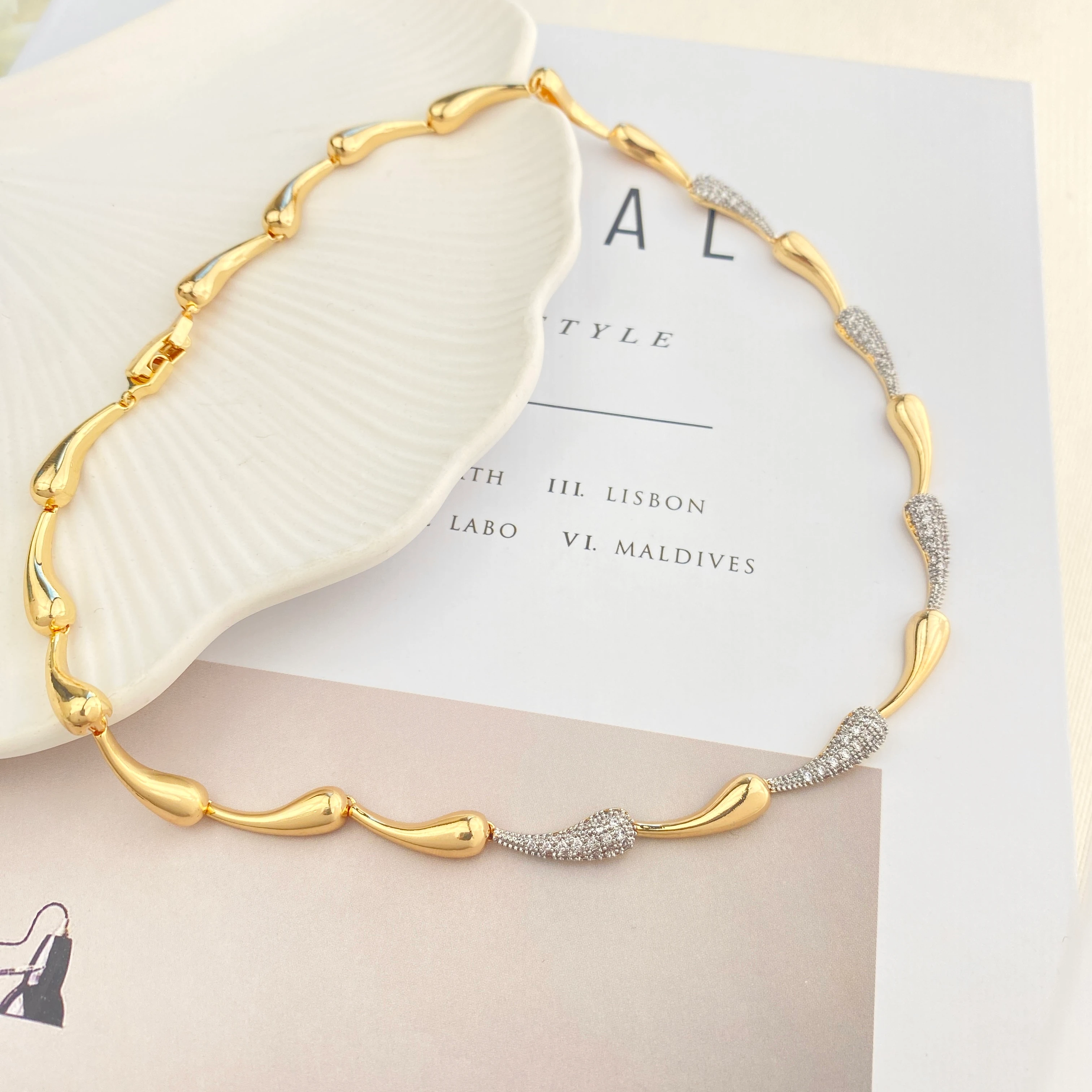 Damla Kolye Sıralı Damla Botte Kolye 40 cm Gold Gümüş