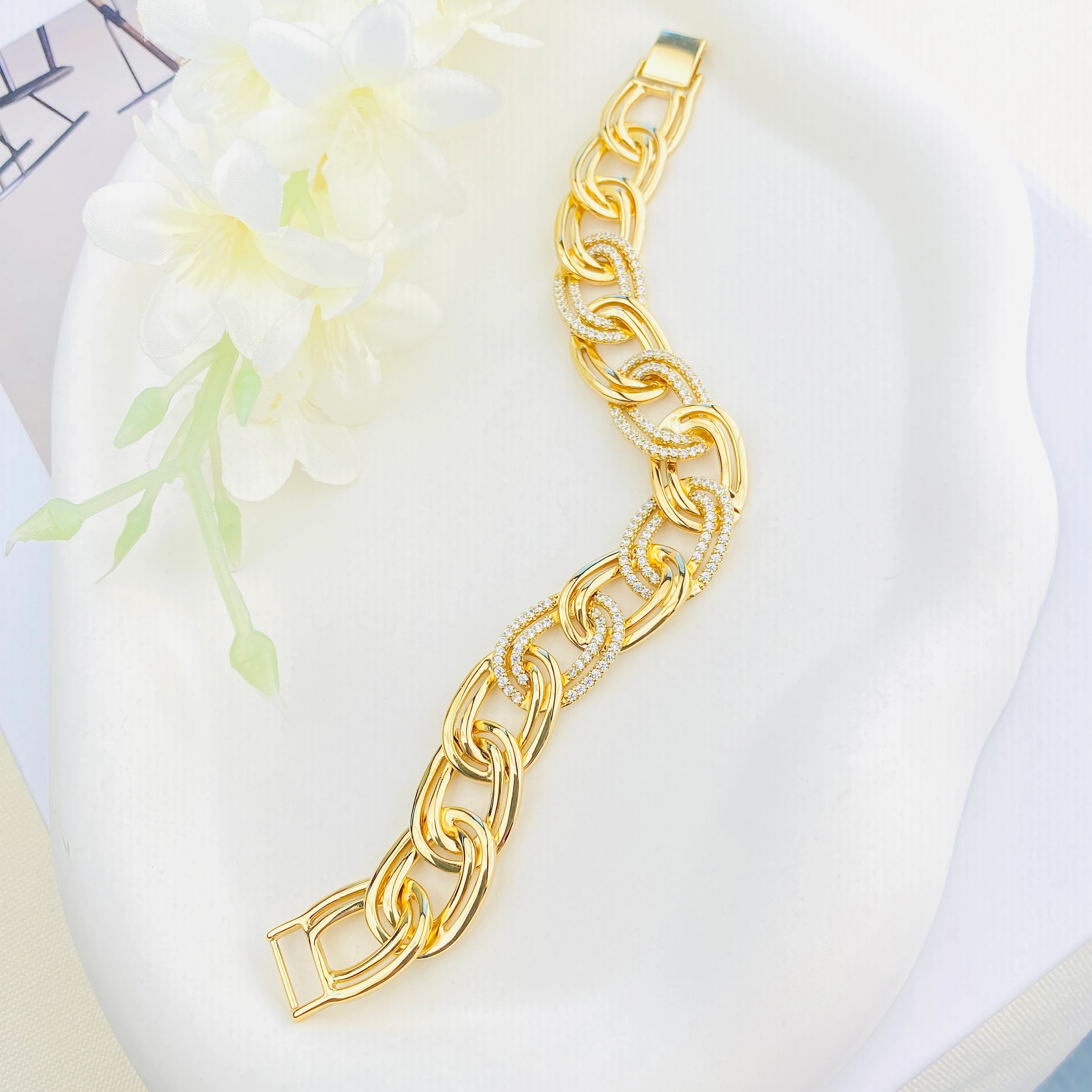 Kadın Bileklik Kalın Samanyolu Bileklik Kuyumcu Model Gold 18 cm