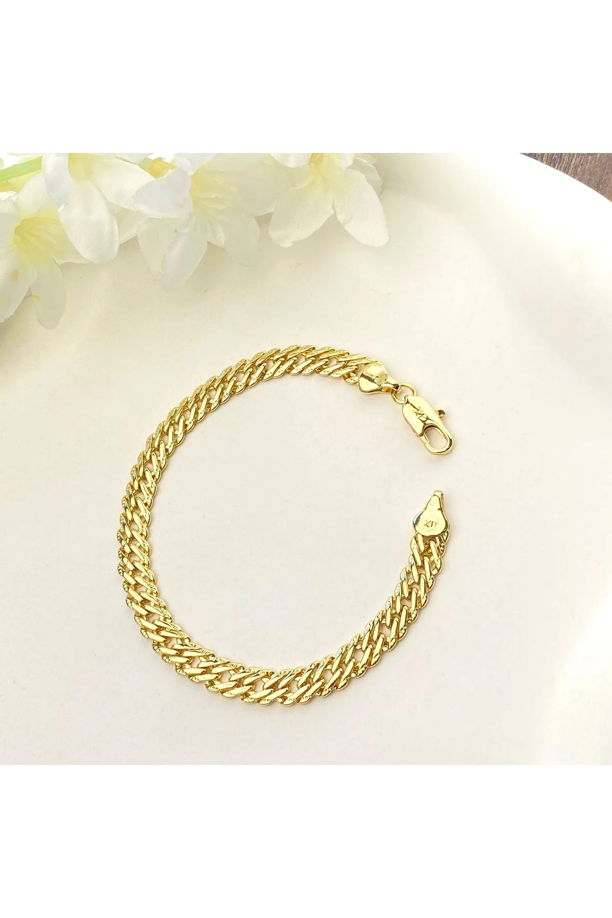 Kadın Zincir Bileklik Vintage Künye Kararmaz Xuping Vip Seri 14 Ayar Gold