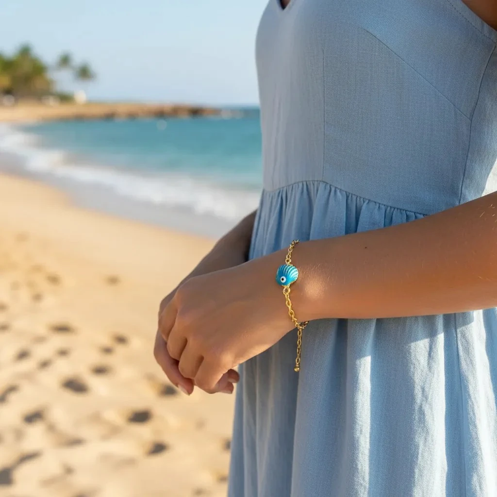 Mineli Bileklik Deniz Kabuğu Bileklik Pirinç Gold 17+5cm