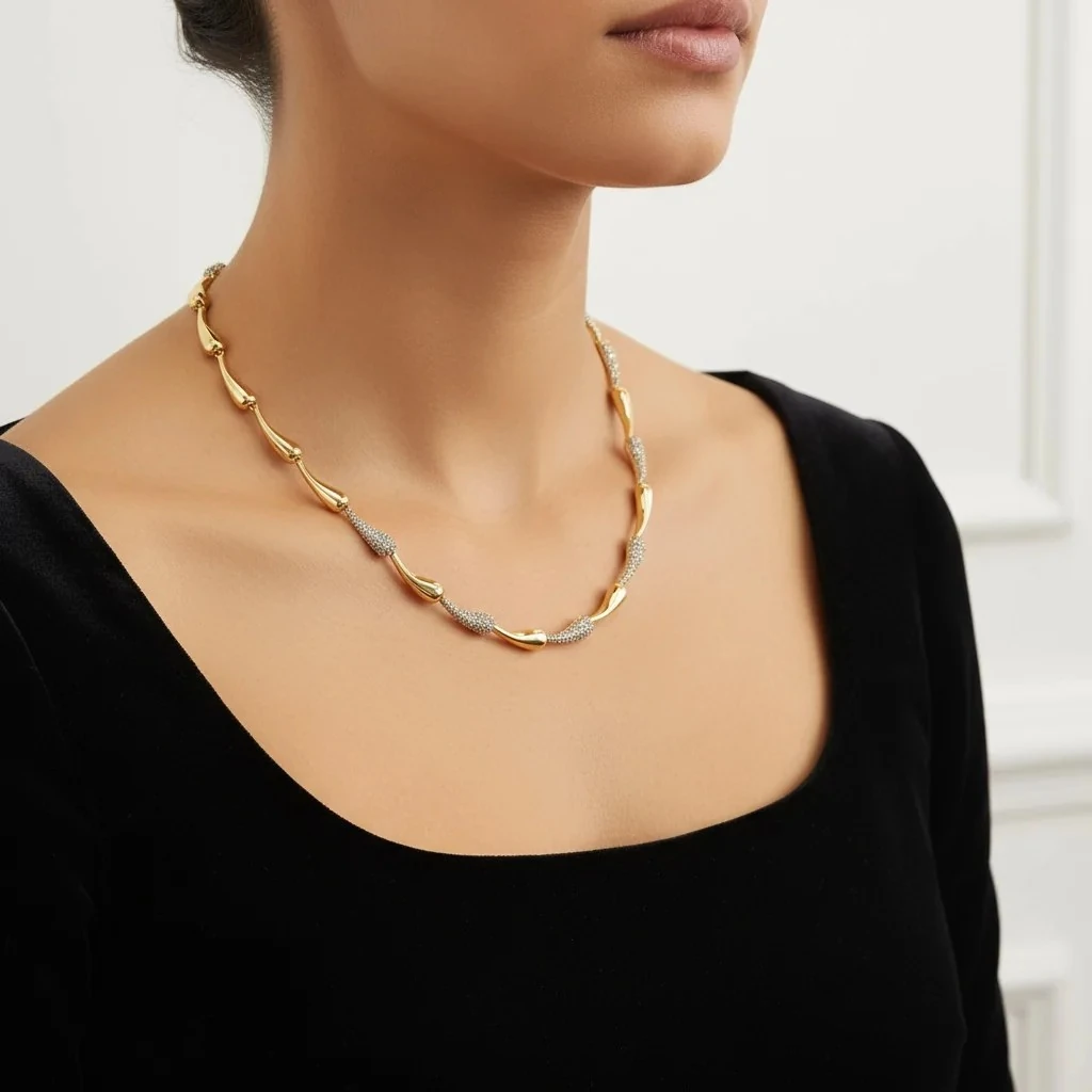 Damla Kolye Sıralı Damla Botte Kolye 40 cm Gold Gümüş