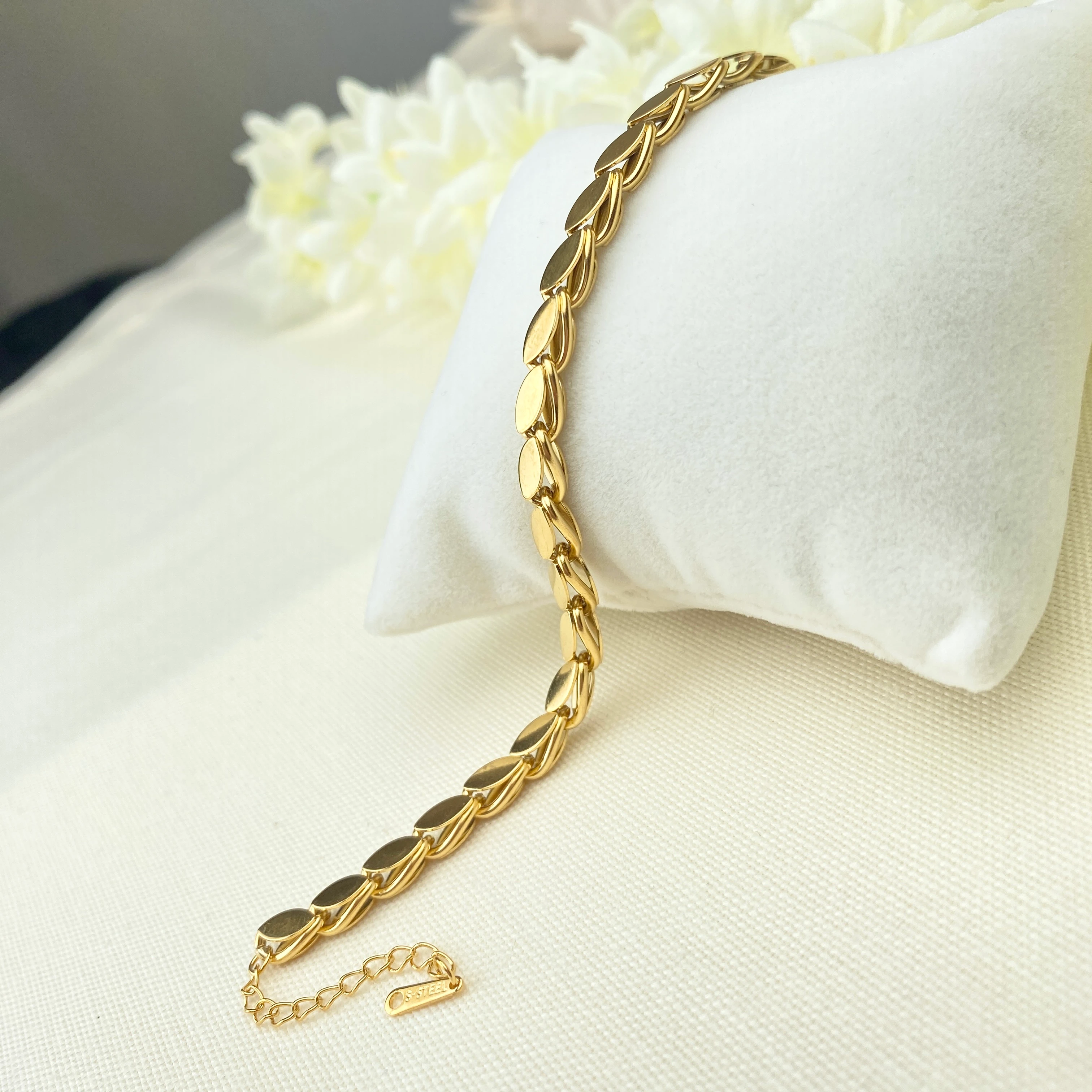 Arpa Bileklik Yüksek Kalite 316 L Paslanmaz Çelik Gold 17,5 + 3 cm