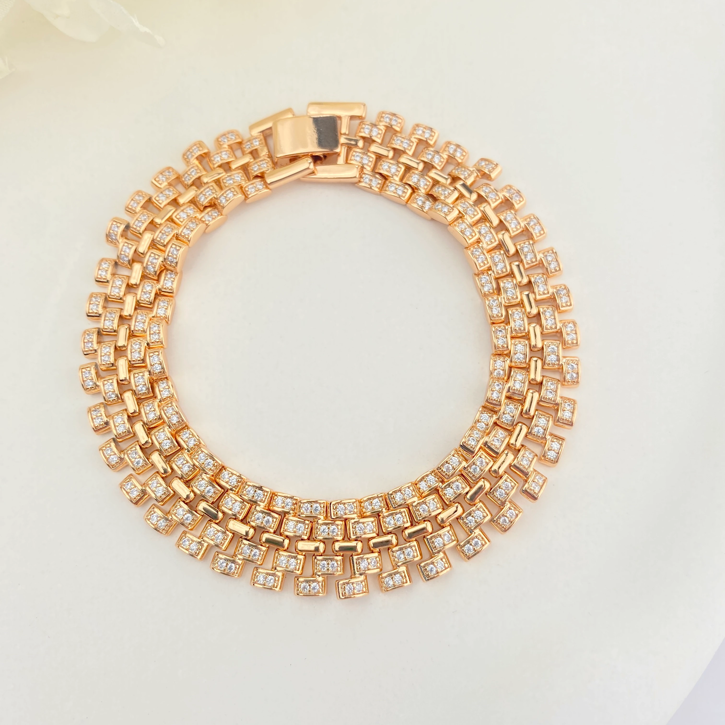 Hasır Bileklik Kuyumcu Model Zirkon Taşlı Çelik Kararmaz Xuping Vip Seri Rose