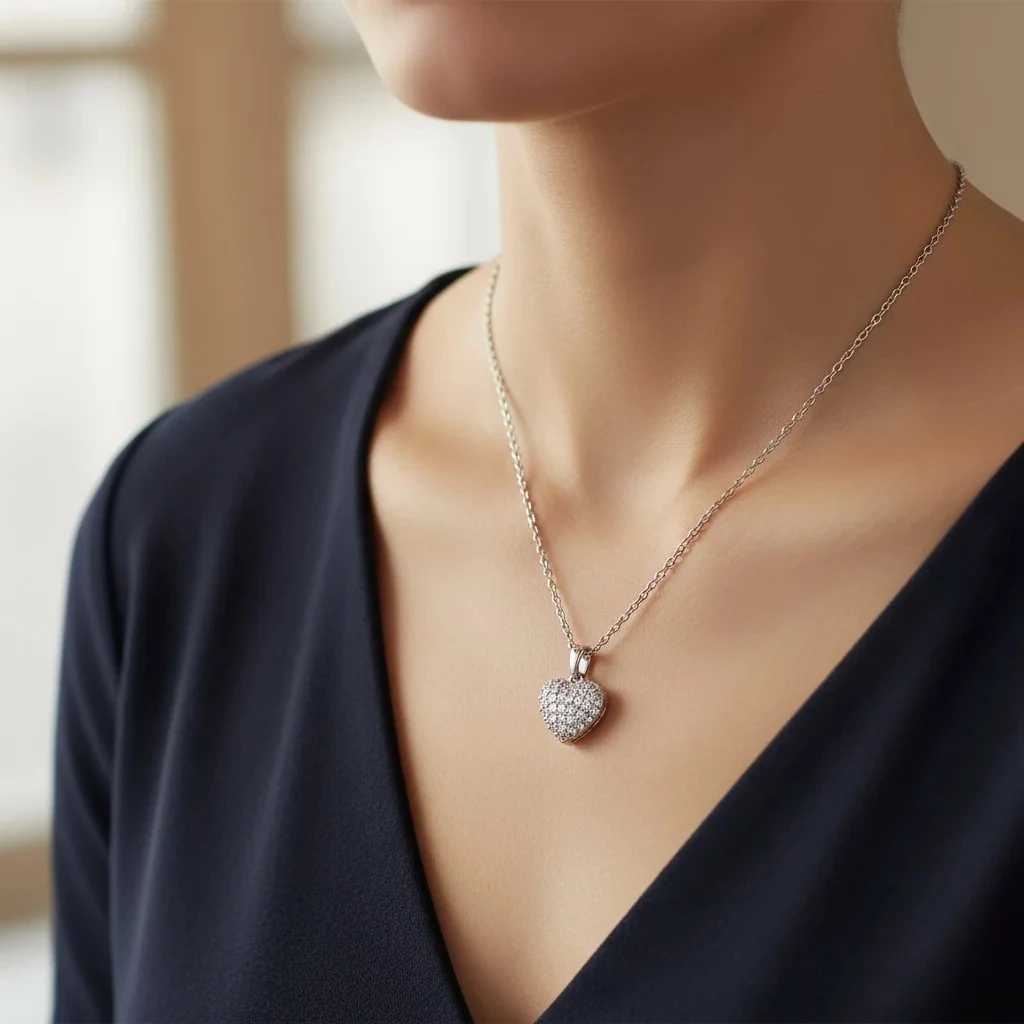 Kalp Kolye Full Zirkon Taşlı Kalp Kadın Kolye 45cm