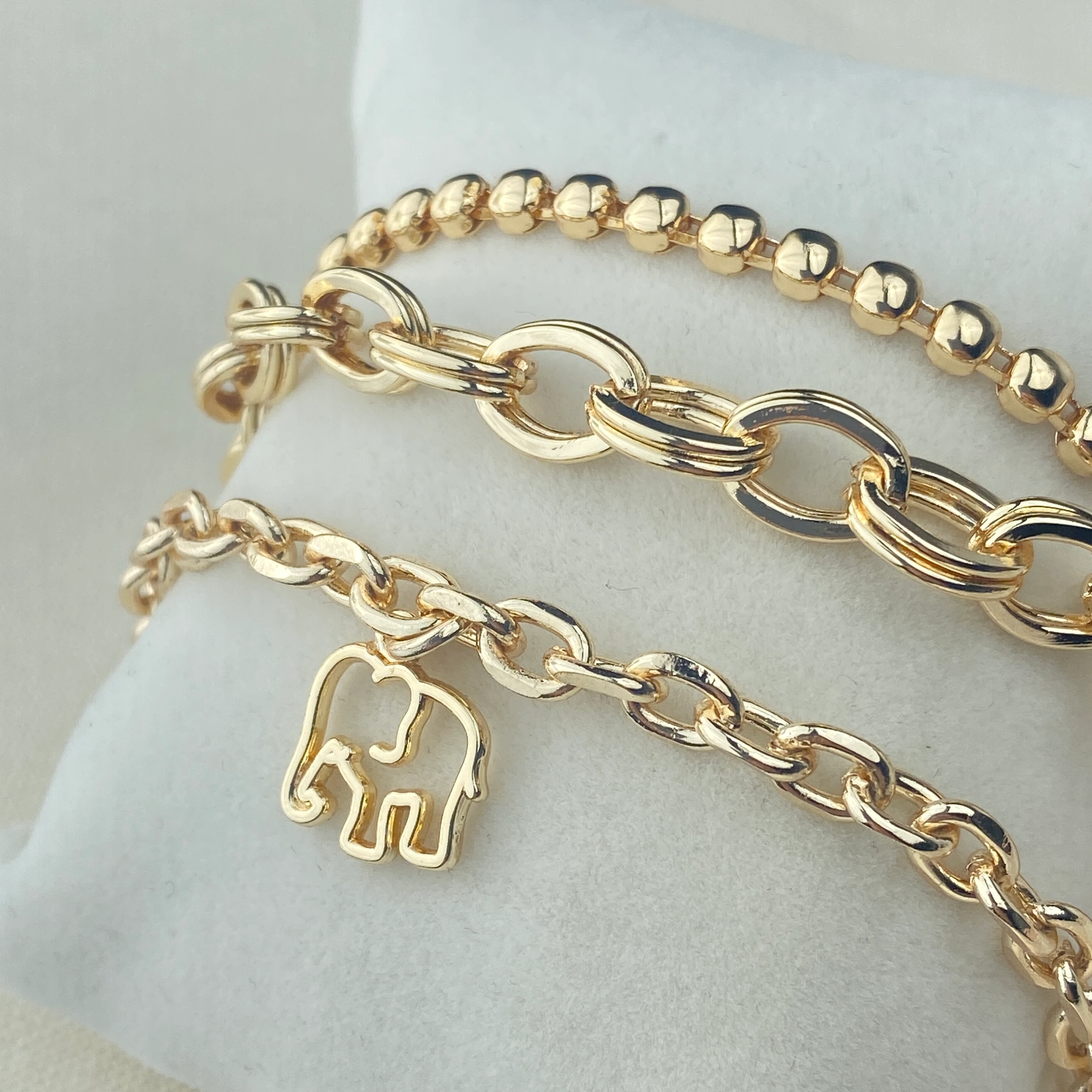 Kadın Bileklik 3 lü Kombin Bileklik Seti Fil Figürlü Zincir Bileklik