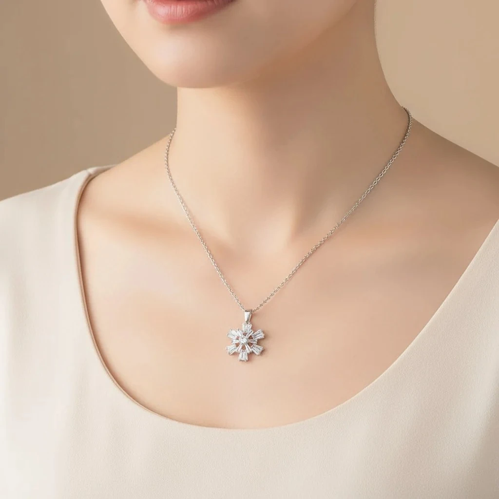 Kar Tanesi Kolye Baget Zirkon Taşlı Çelik Kolye