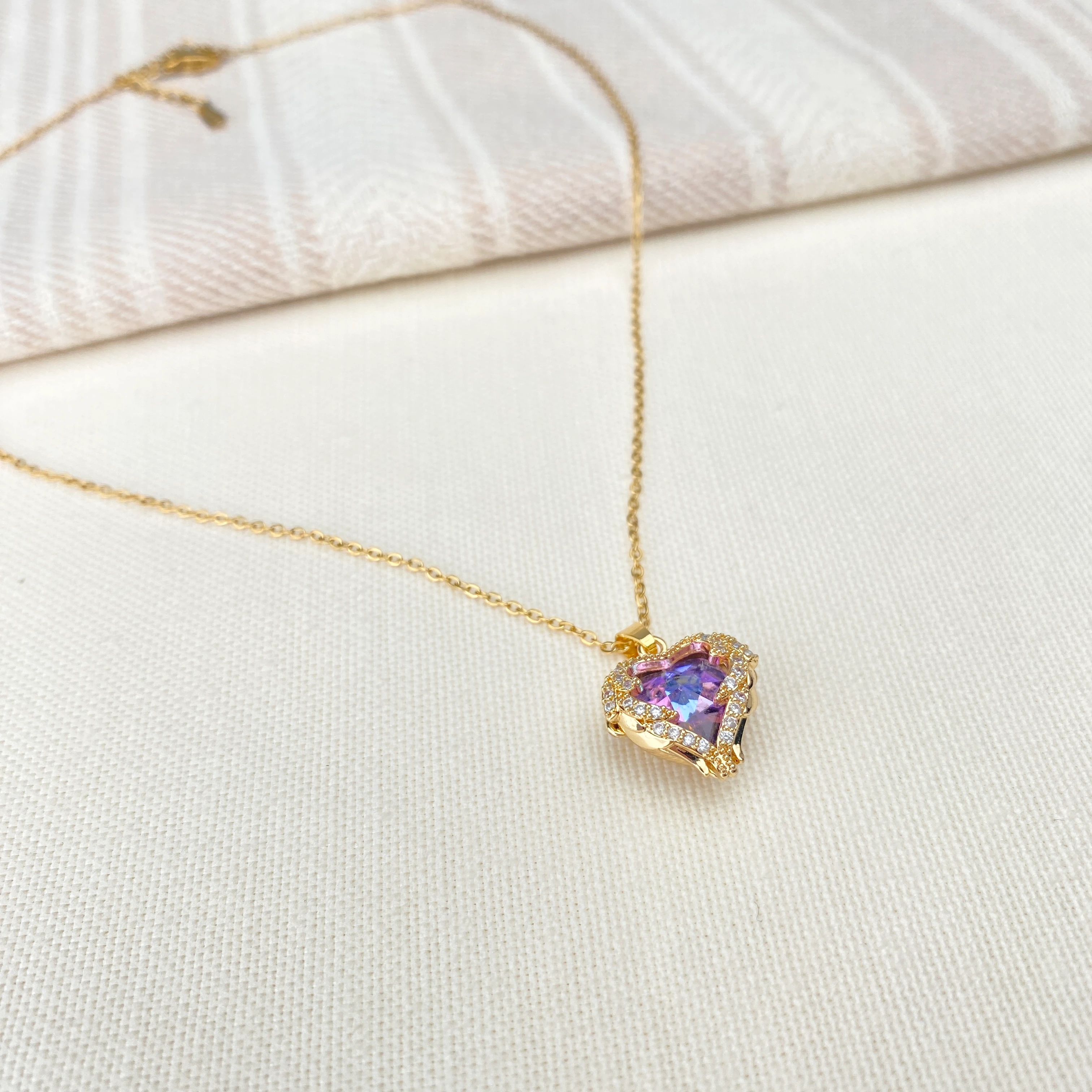 Mavi Mor Kolye Kalp Model Zirkon Taşlı Yüksek Kalite 316 L Paslanmaz Çelik Gold