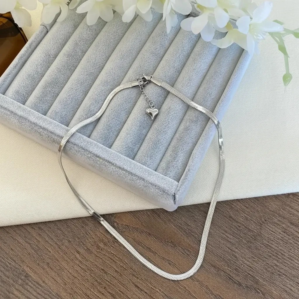 İtalyan Zincir Kolye Yassı Balıksırtı Model Kararmaz Çelik Kolye Gold 42+5 cm