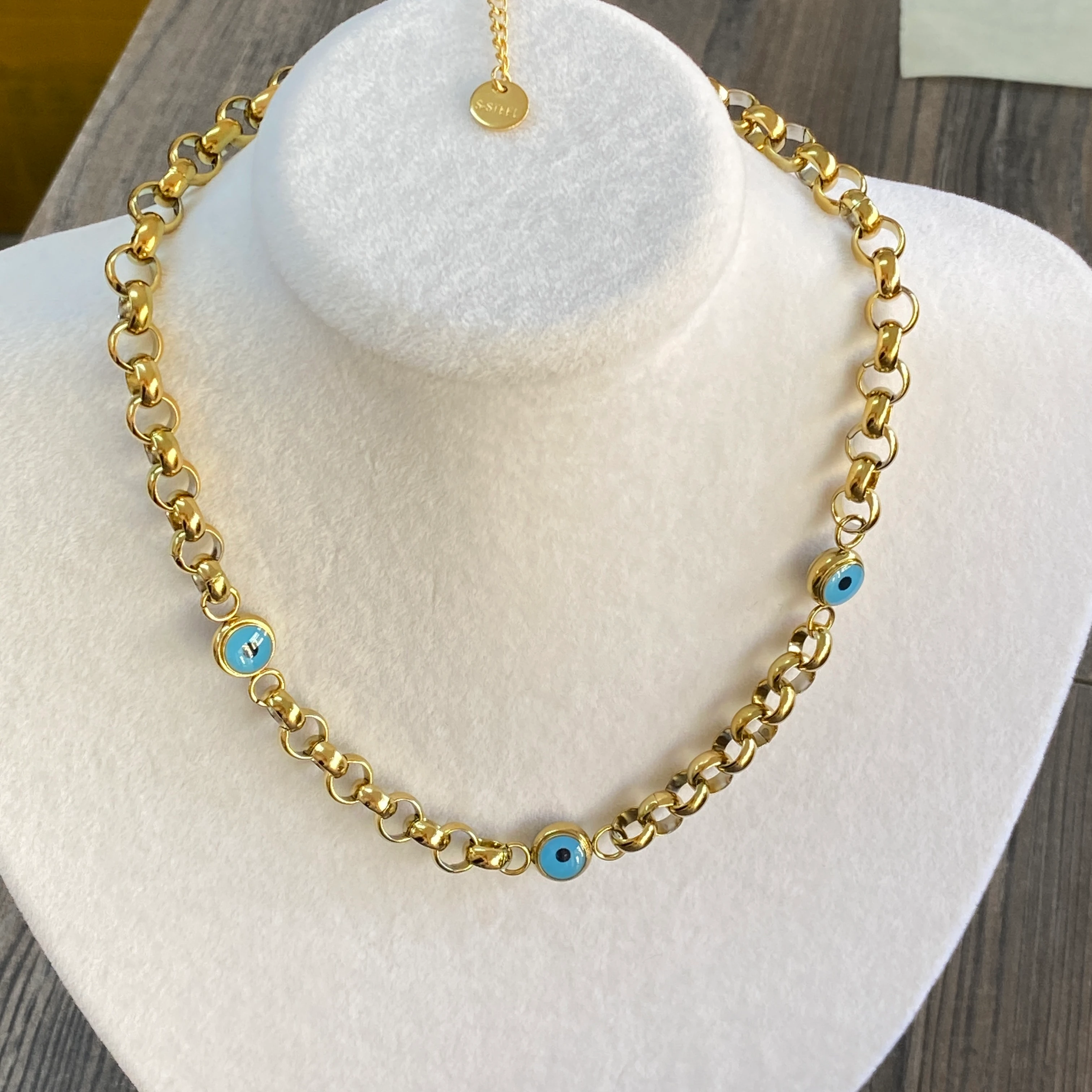 Nazar Boncuklu Kolye Doc Zincir 316 L Paslanmaz Çelik