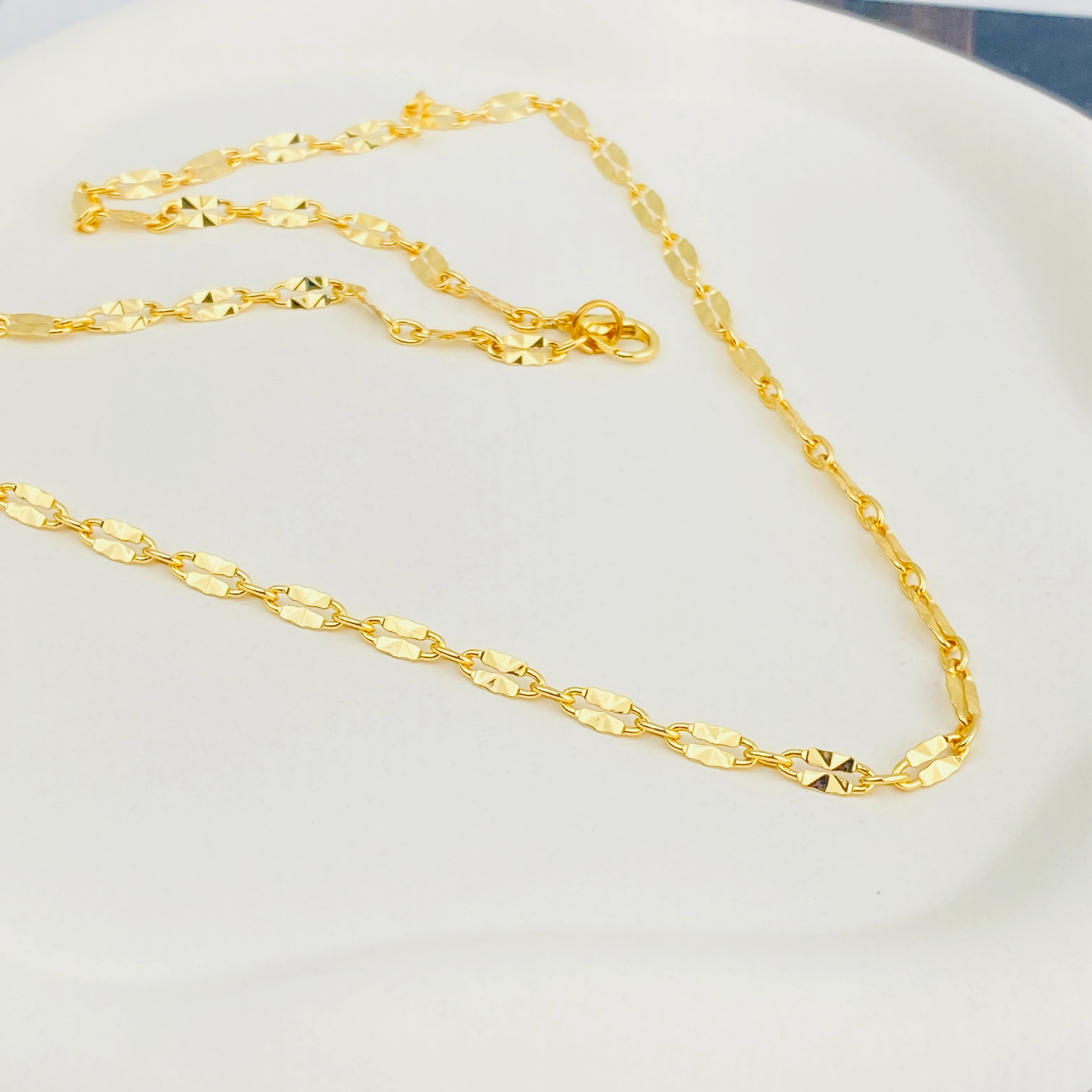 Ezme Kolye Kadın İtalyan Ezme Kolye Ezme Pullu Gold 50cm