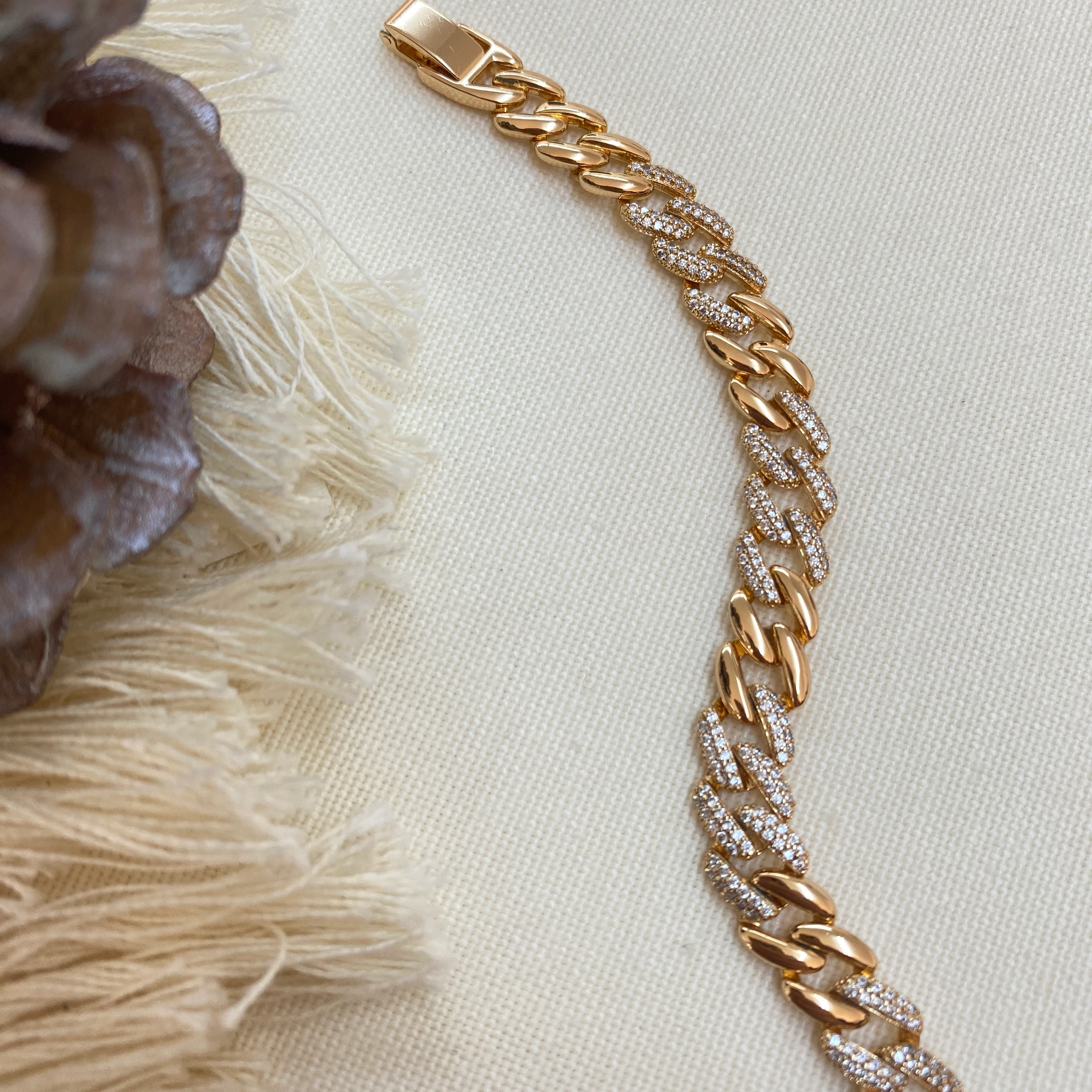 Gurmet Bileklik Taşlı Kalın Zincir Çelik Kararmaz Xuping Vip Seri Rose Gold