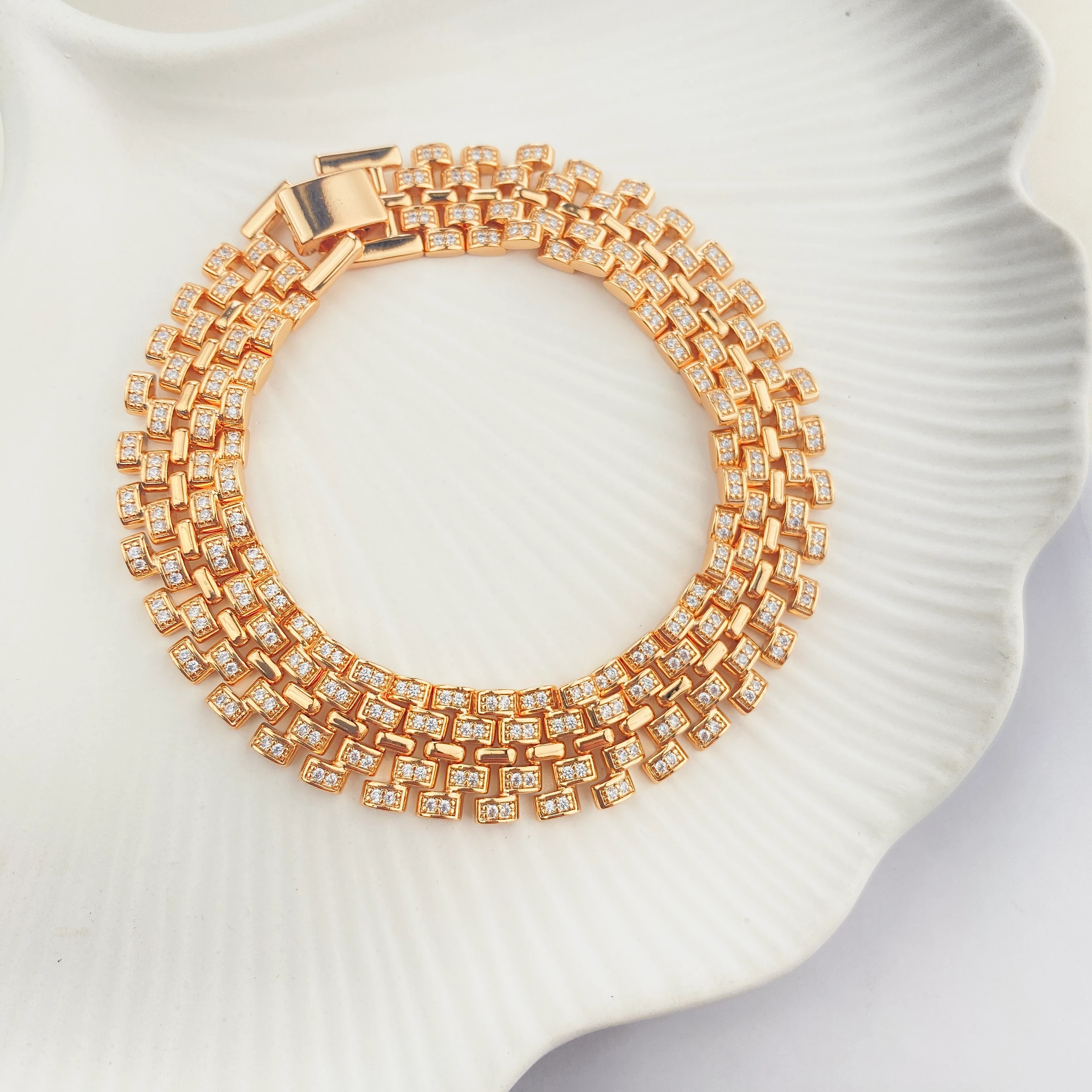 Hasır Bileklik Kuyumcu Model Zirkon Taşlı Çelik Kararmaz Xuping Vip Seri Rose