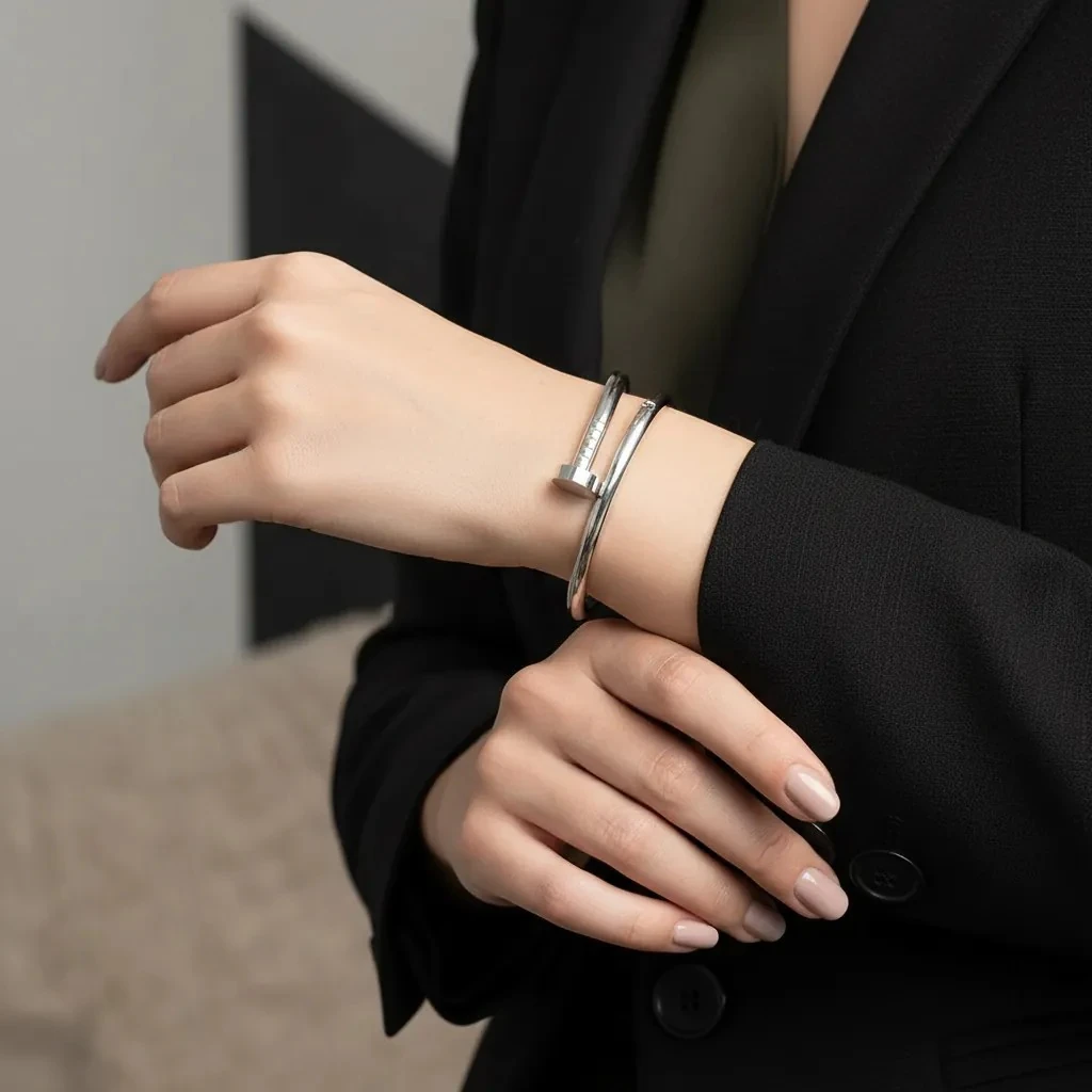 Çivi Bileklik Çelik Kelepçe Bileklik Kararmaz Çelik Silver