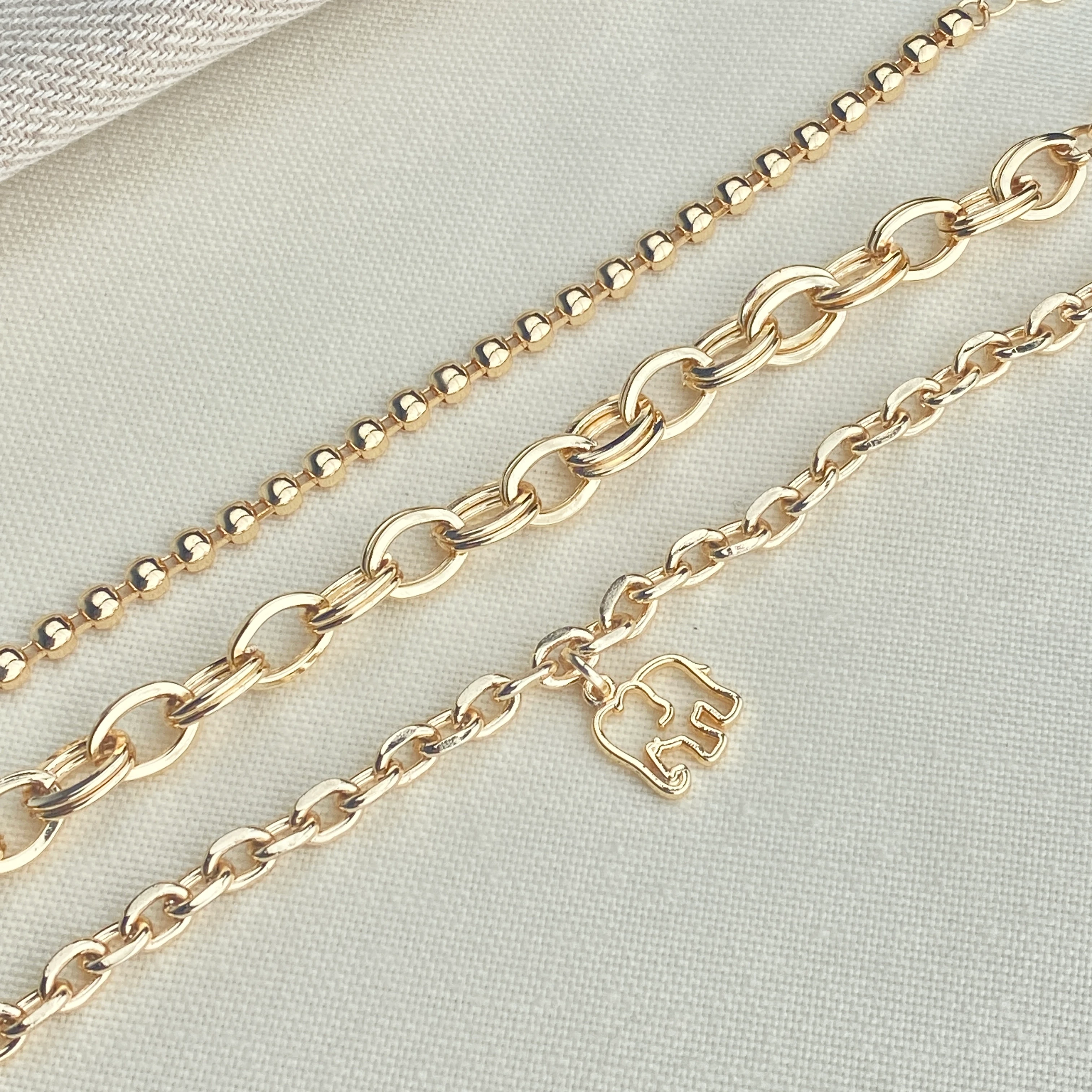 Kadın Bileklik 3 lü Kombin Bileklik Seti Fil Figürlü Zincir Bileklik