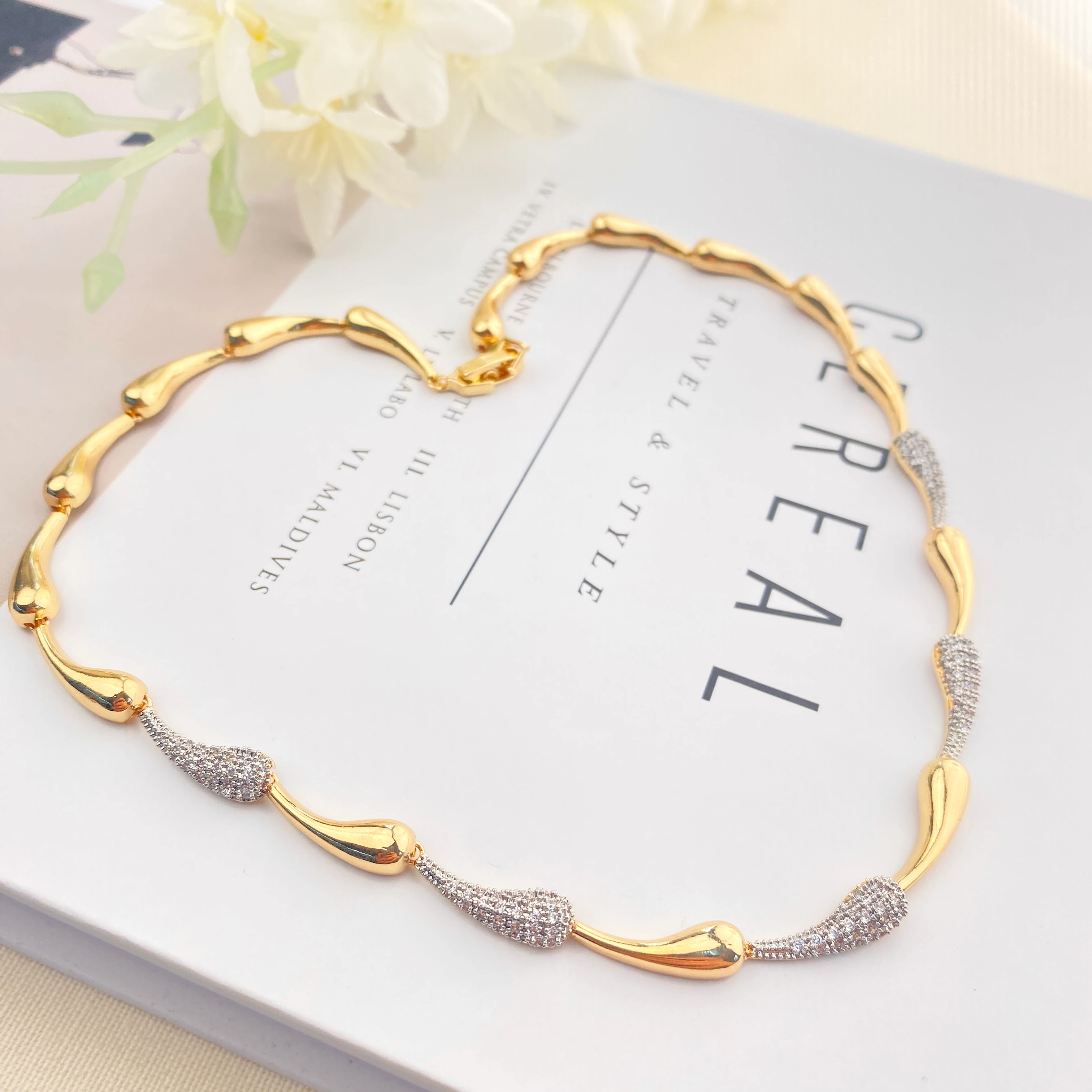 Damla Kolye Sıralı Damla Botte Kolye 40 cm Gold Gümüş