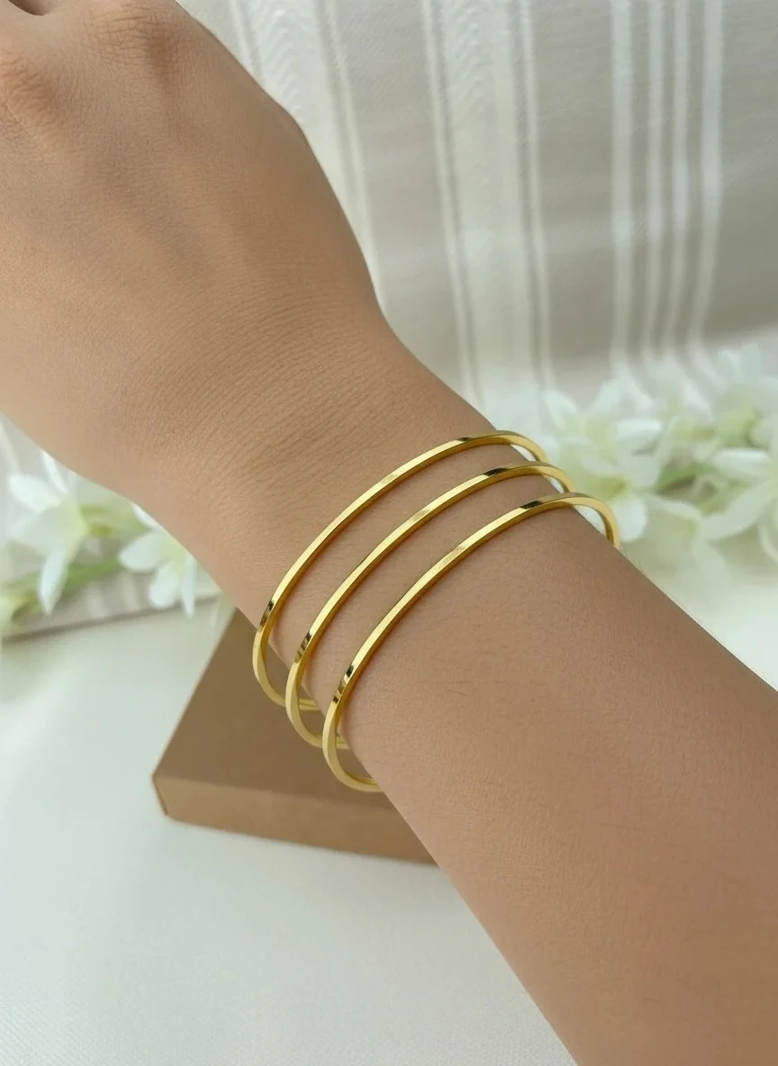 Çelik Bilezik Köşeli Ajda Model Üçlü Yüksek Kalite 316 L Paslanmaz Çelik Bileklik 22 cm