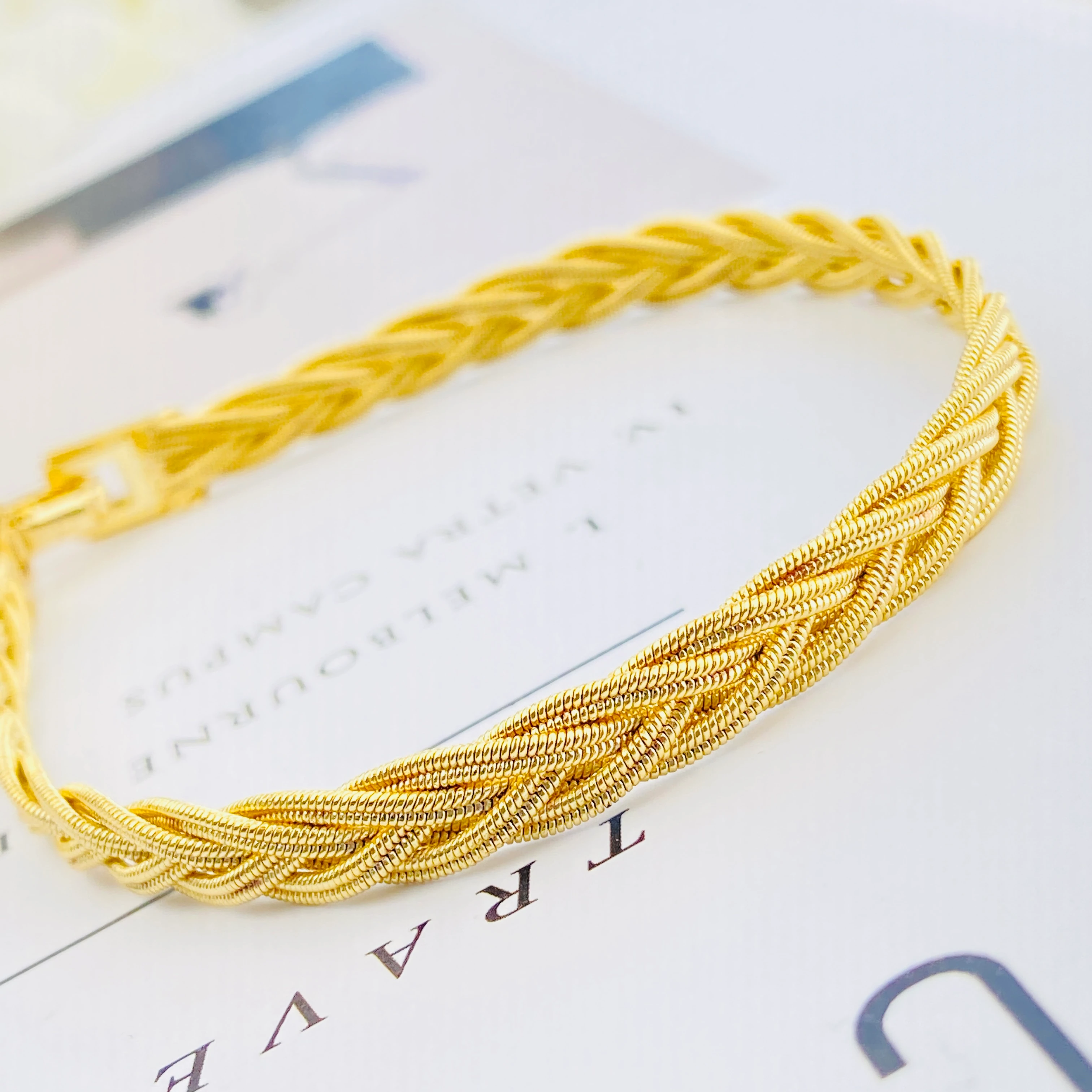 Hasır Bileklik İnce Trabzon Örgü Bileklik Kararmaz Xuping Vip Seri 14 Ayar Gold 19cm