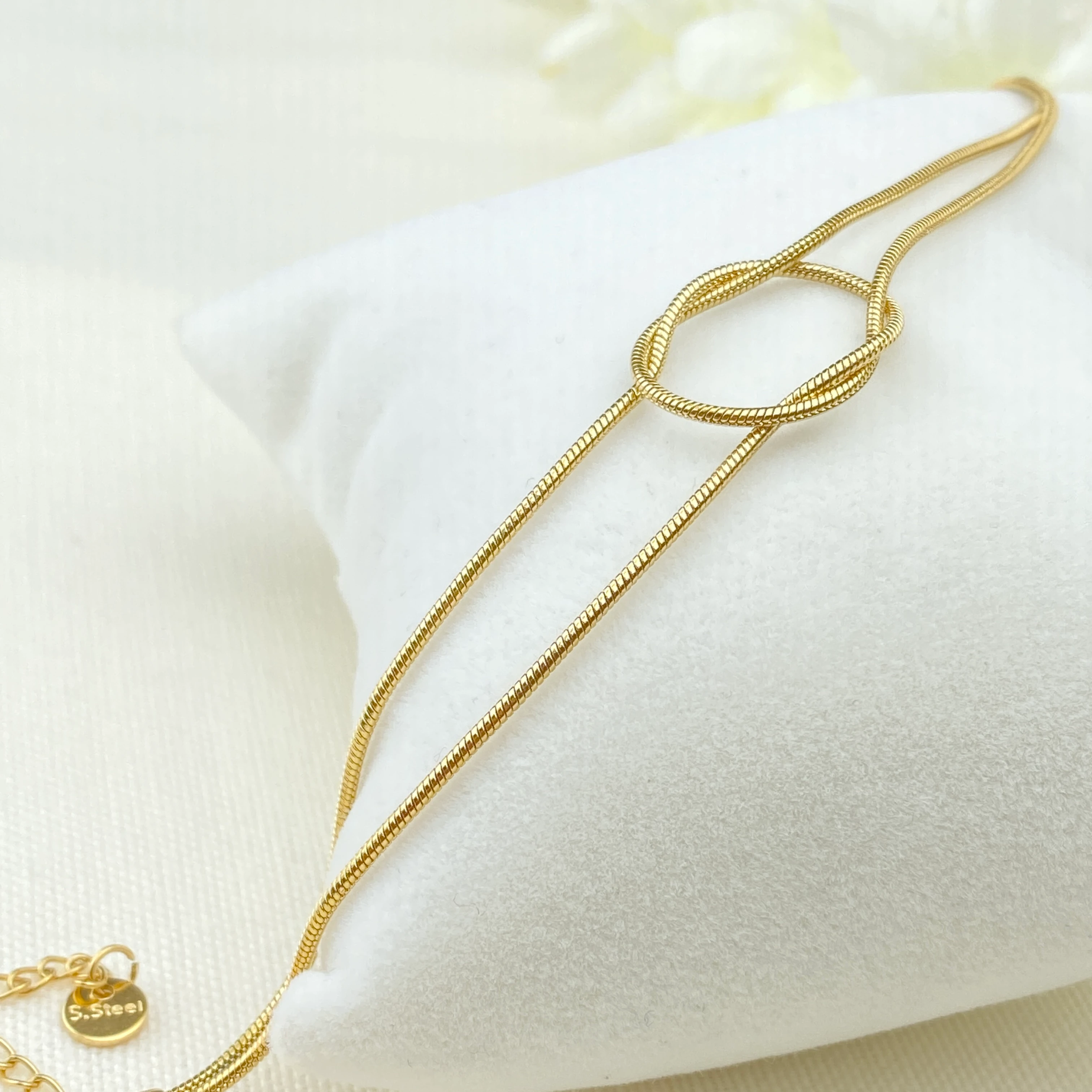 Düğüm Bileklik Kadın Sonsuzluk Bileklik Kararmaz Çelik Gold 17+5cm