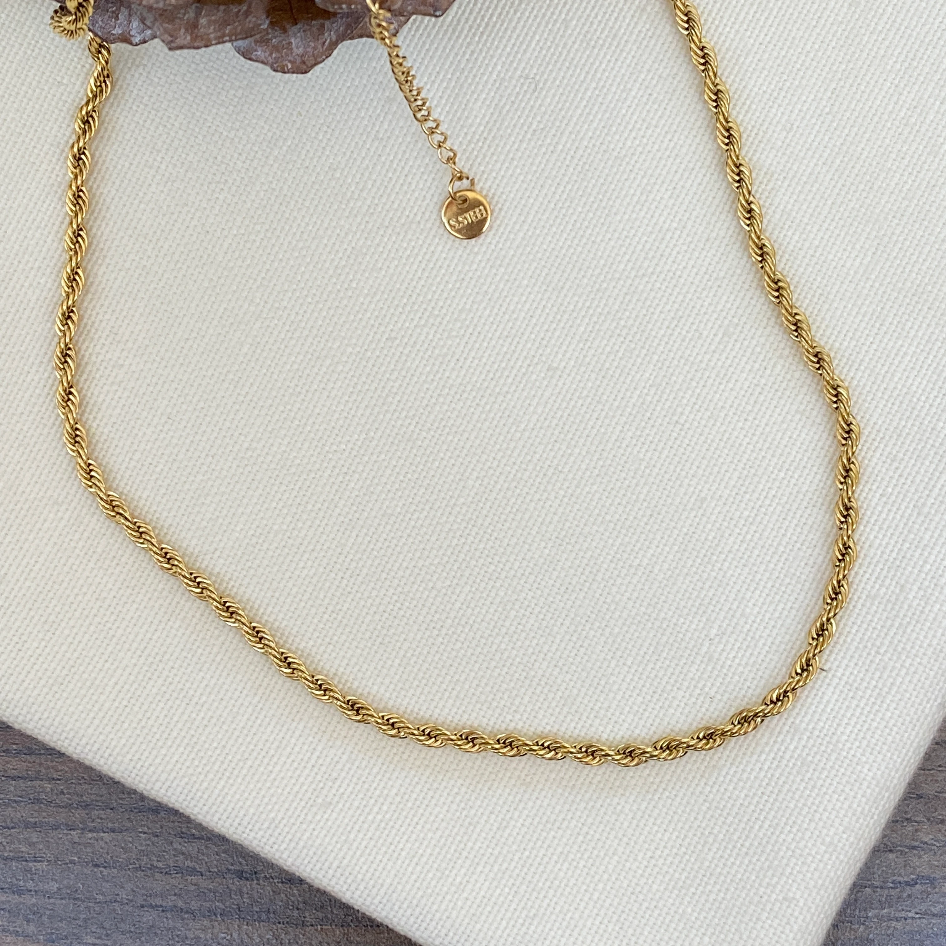 Burgu Kolye Orta Kalın Burma Zincir Yüksek Kalite 316 L Çelik Gold 40+5 cm