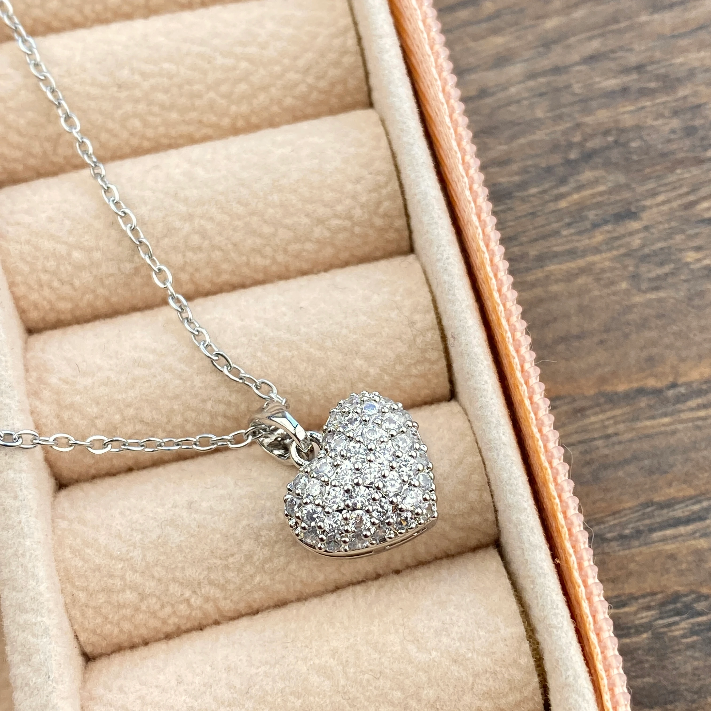 Kalp Kolye Full Zirkon Taşlı Kalp Kadın Kolye 45cm