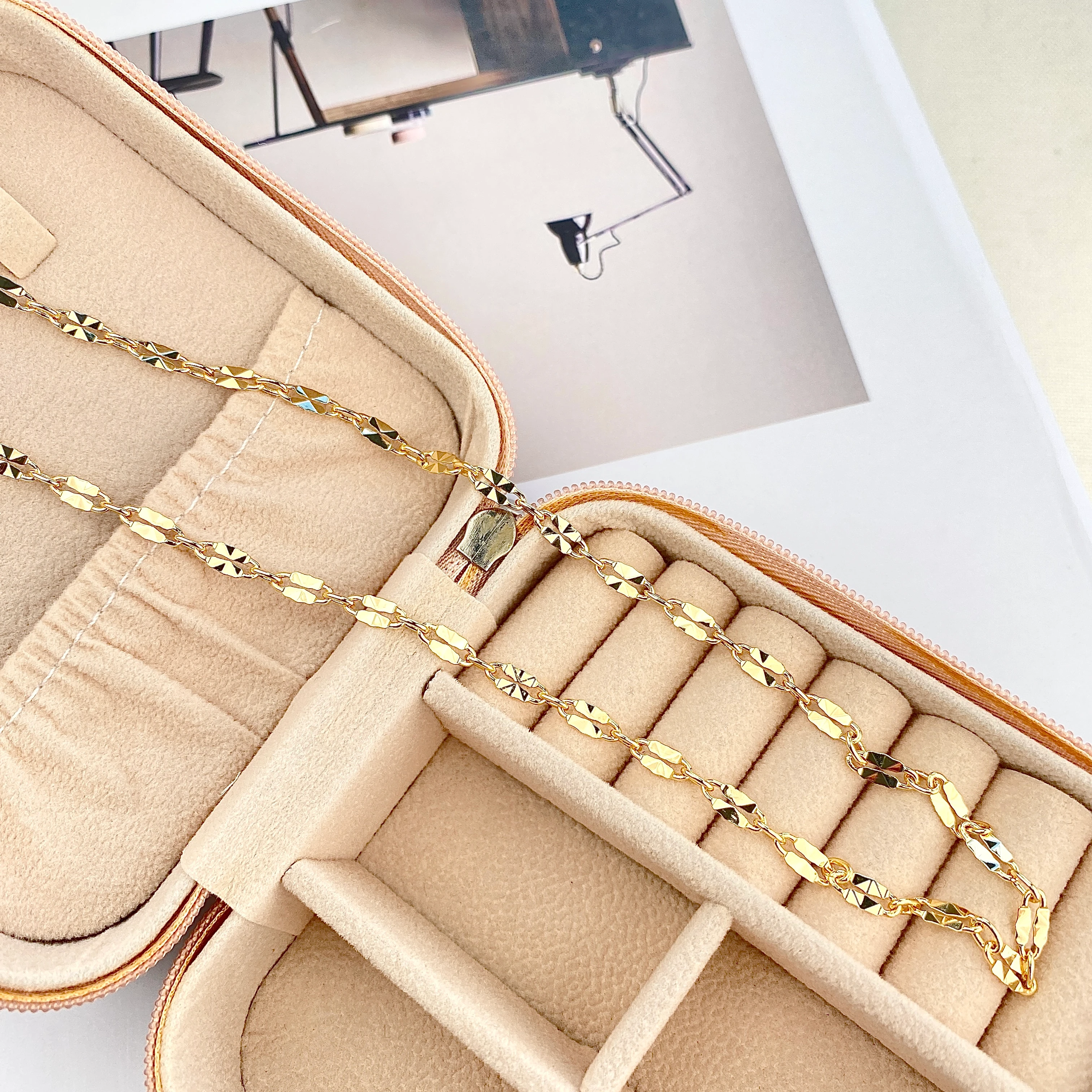 Ezme Kolye Kadın İtalyan Ezme Kolye Ezme Pullu Gold 50cm