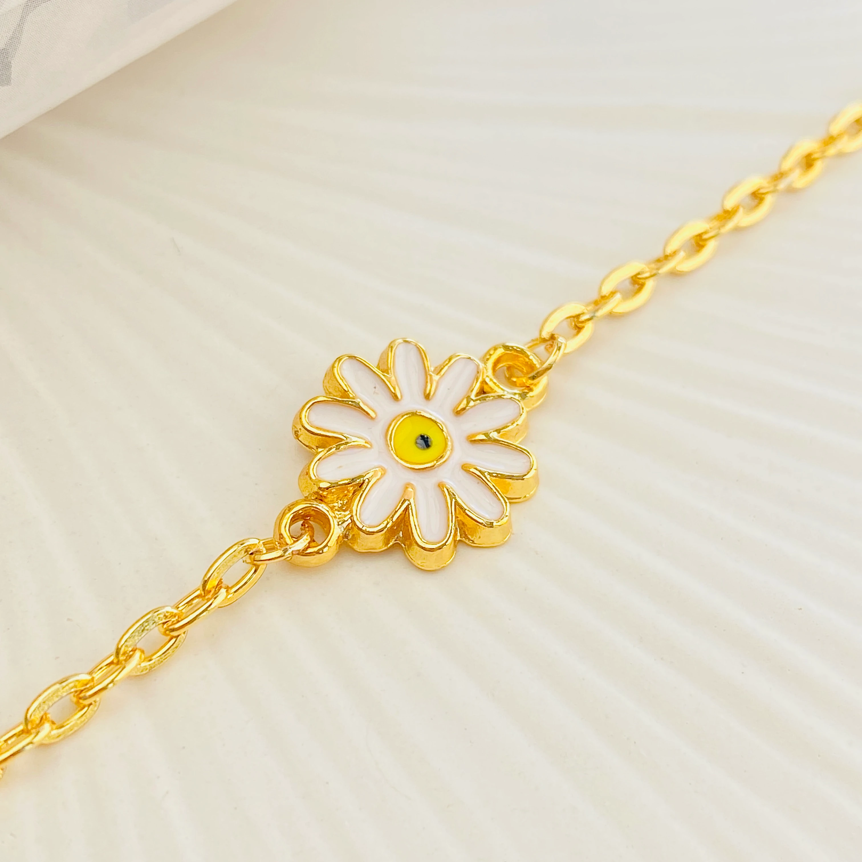 Mineli Bileklik Papatya Bileklik Pirinç Gold 17+5cm