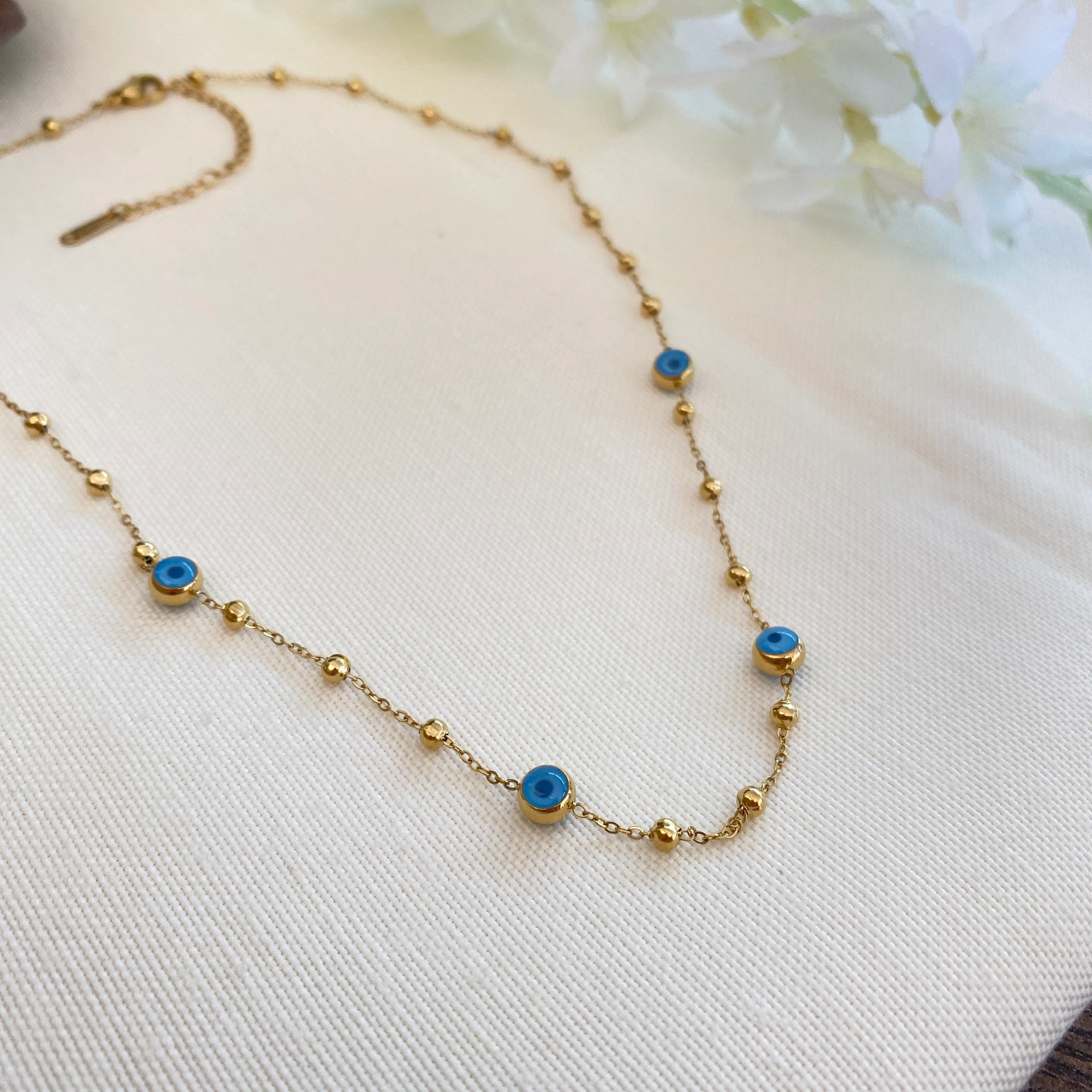 Nazar Kolye Dorika Geçişli Yüksek Kalite 316 L Çelik Gold 42+5 cm