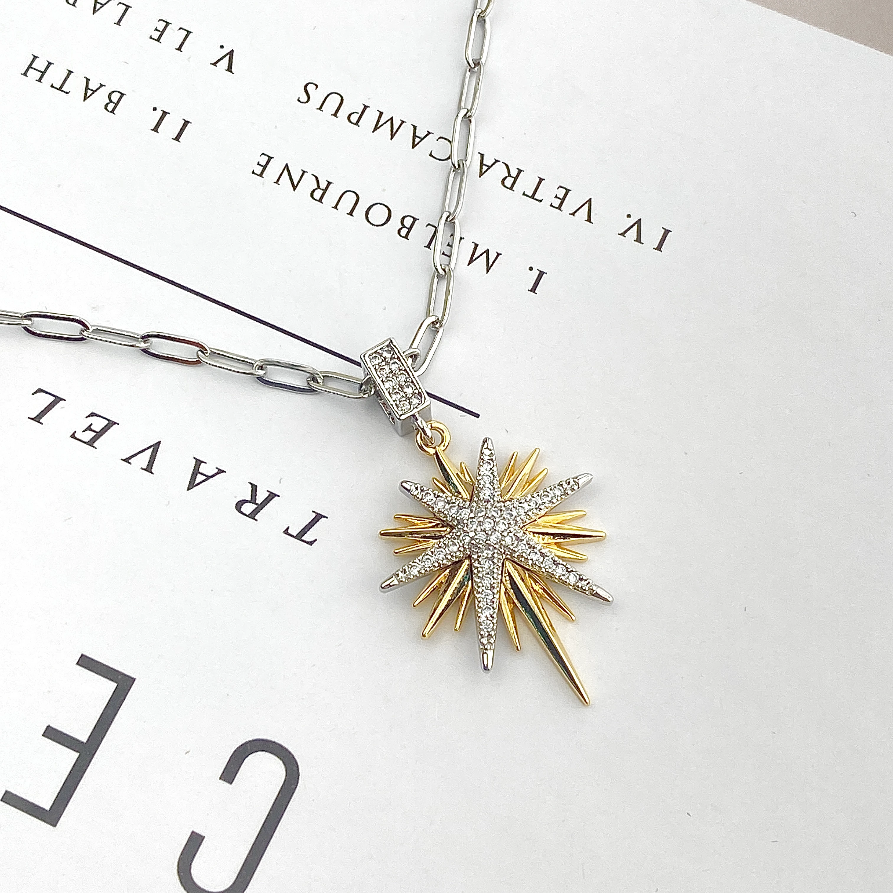 Kutup Yıldızı Kolye Çelik Kuzey Yıldızı Zirkon Taşlı 60+5cm