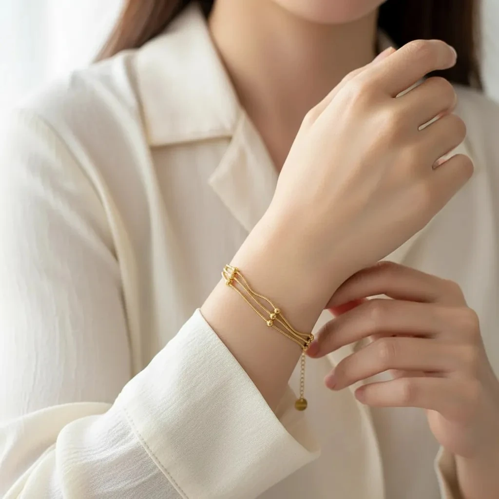 Dorika Bileklik Hasır Kadın Bileklik Kararmaz Çelik Silver 17+5cm