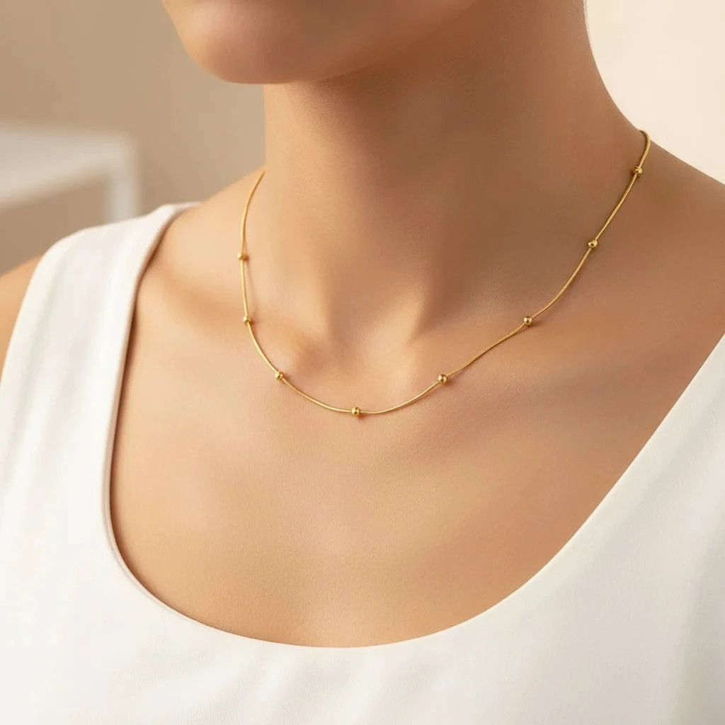 Kolye Dorika Topcuklu Model 316l Paslanmaz Çelik Gold 45 5cm