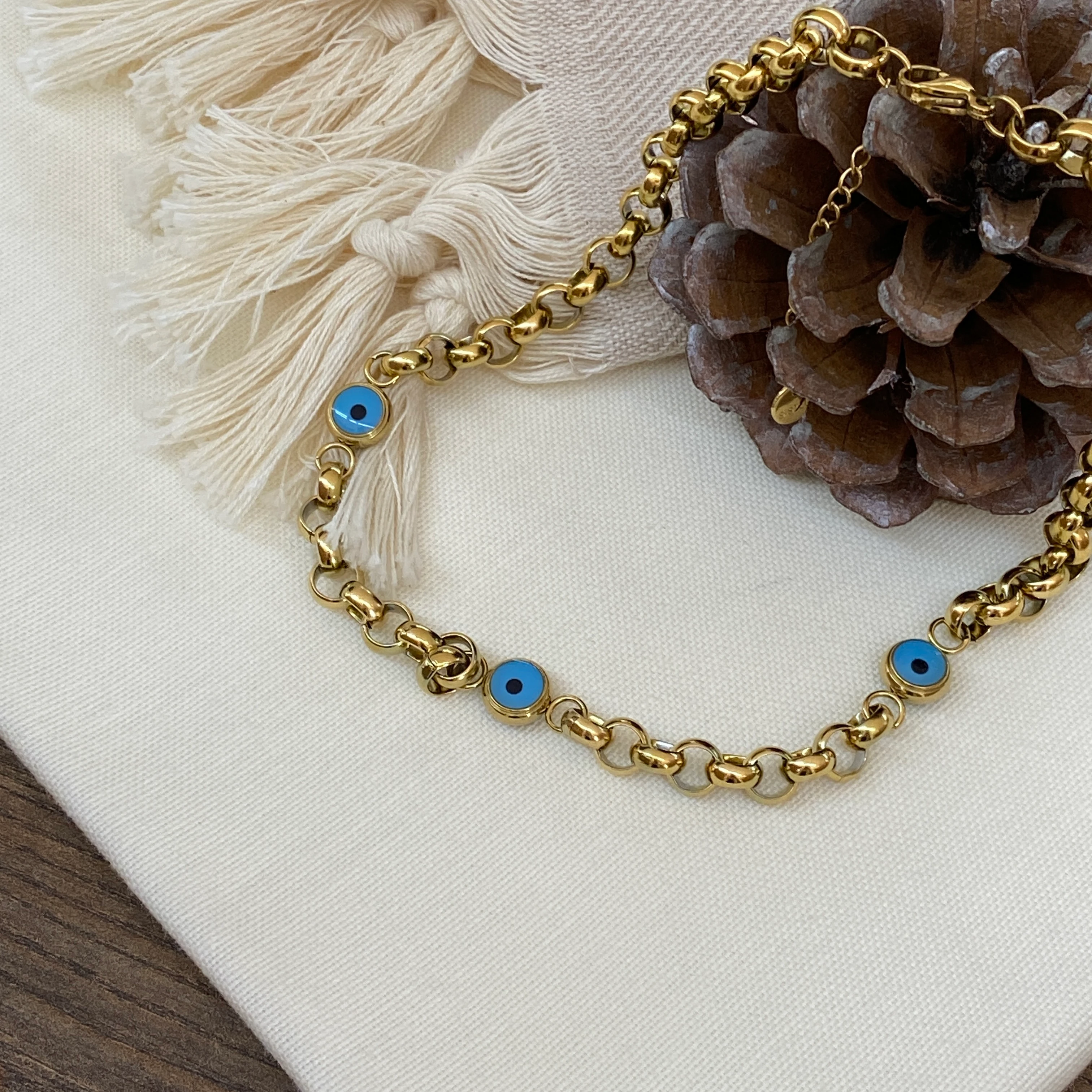 Nazar Boncuklu Kolye Doc Zincir 316 L Paslanmaz Çelik