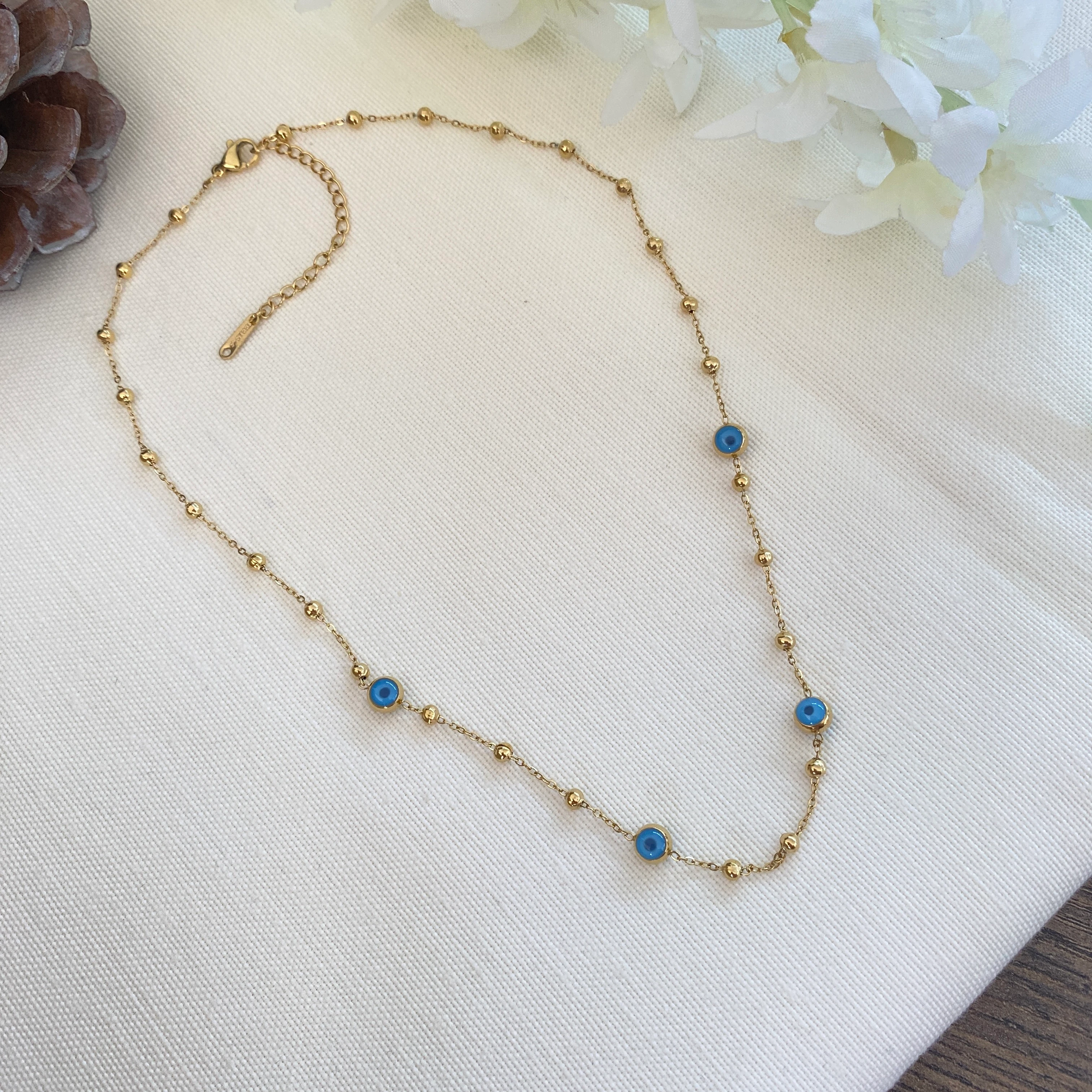 Nazar Kolye Dorika Geçişli Yüksek Kalite 316 L Çelik Gold 42+5 cm