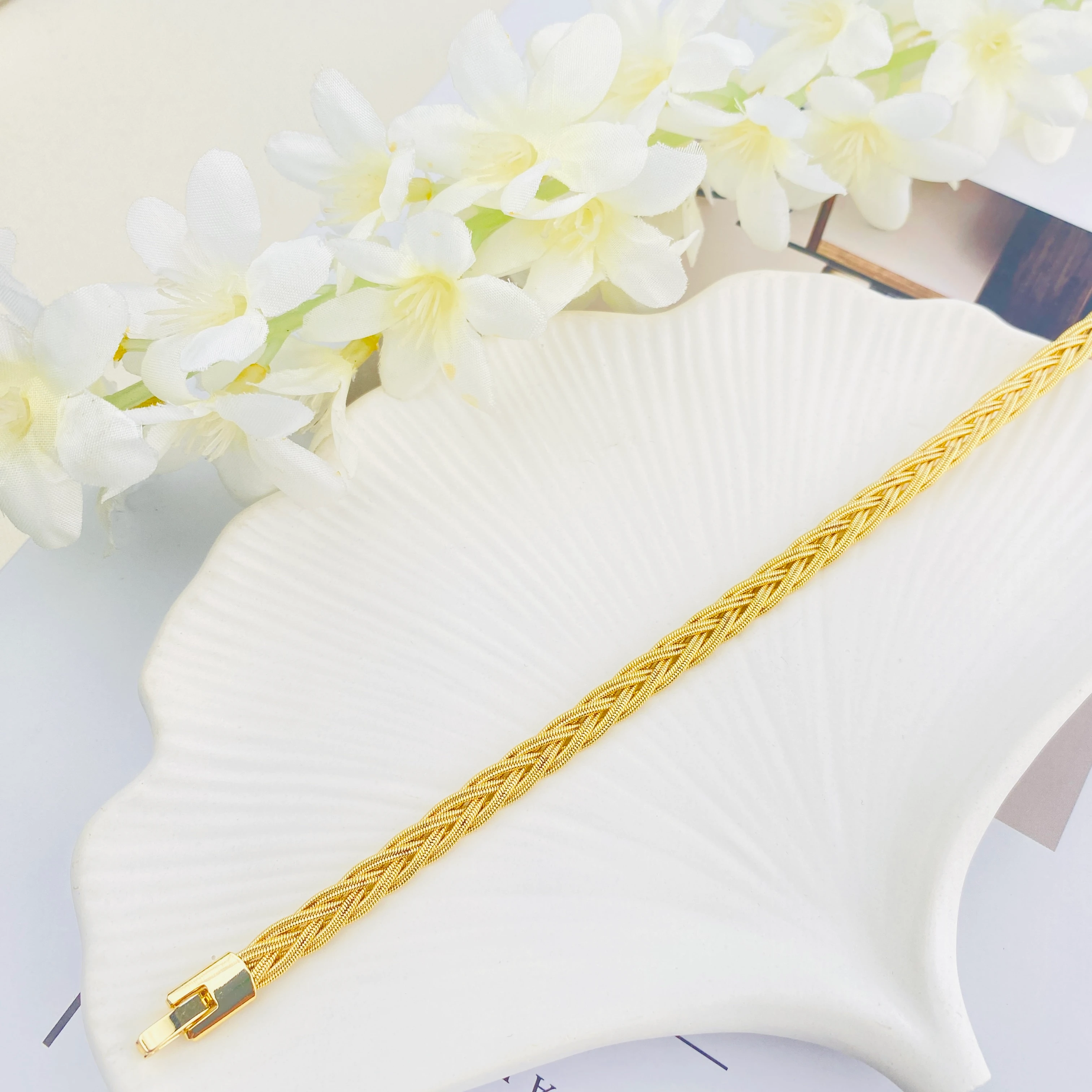 Hasır Bileklik İnce Trabzon Örgü Bileklik Kararmaz Xuping Vip Seri 14 Ayar Gold 19cm